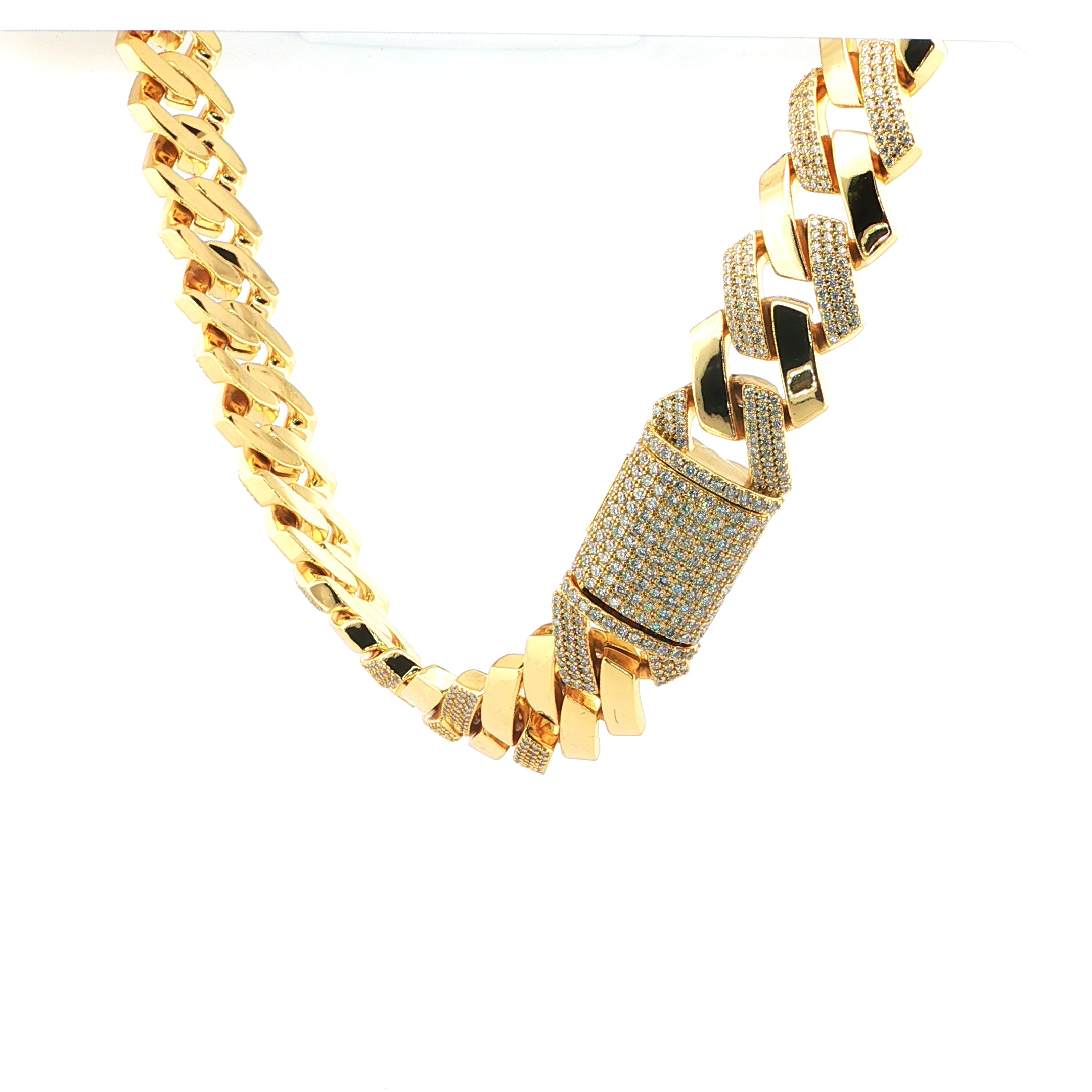 Sterling Silver Solid Miami Cuban Link Chain with VVS Moissanite Stones - 4