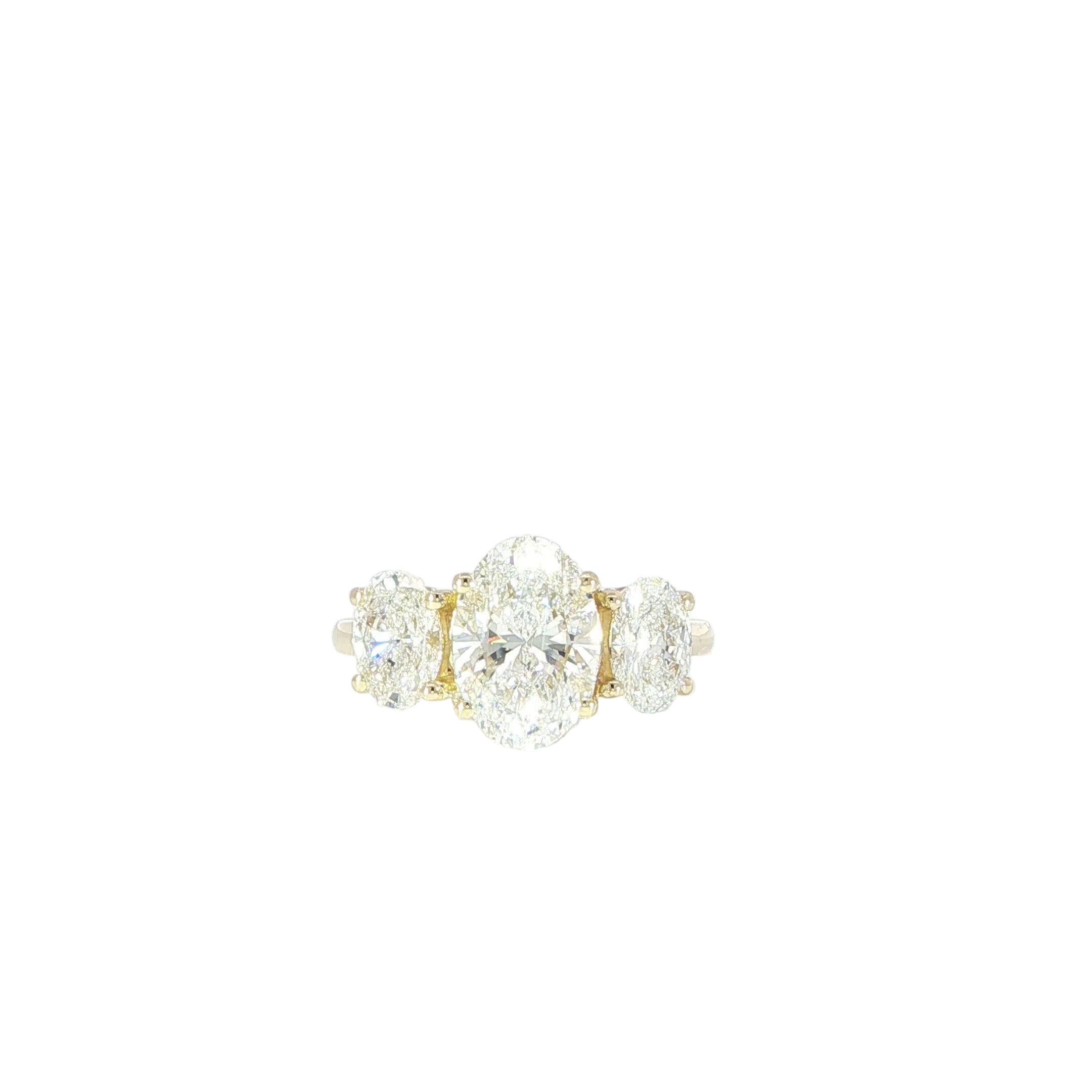 14K Gold 3-Stone Oval Diamond Engagement Ring