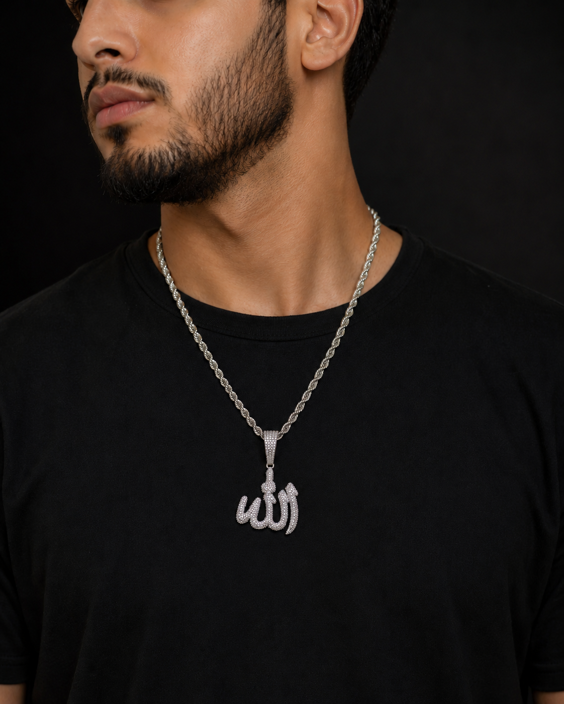 Arabic Allah pendant in sterling silver with iced-out finish