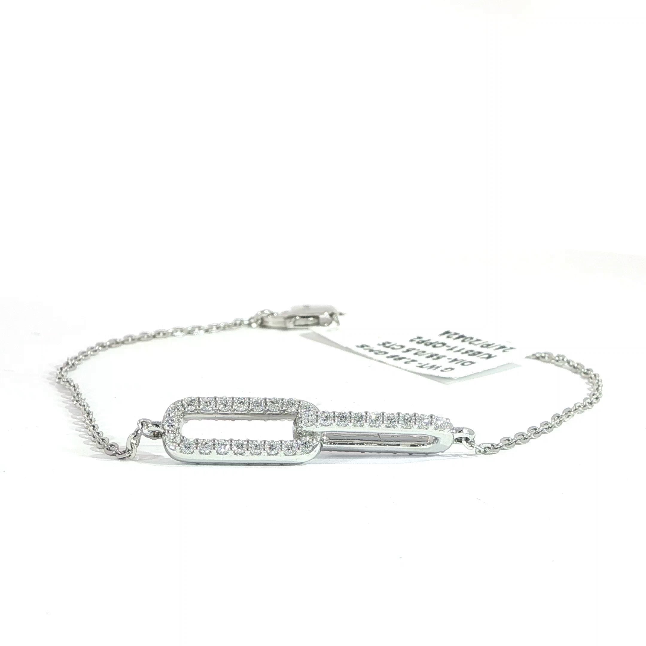 14K White Gold Diamond Paperclip Bracelet – Modern & Elegant