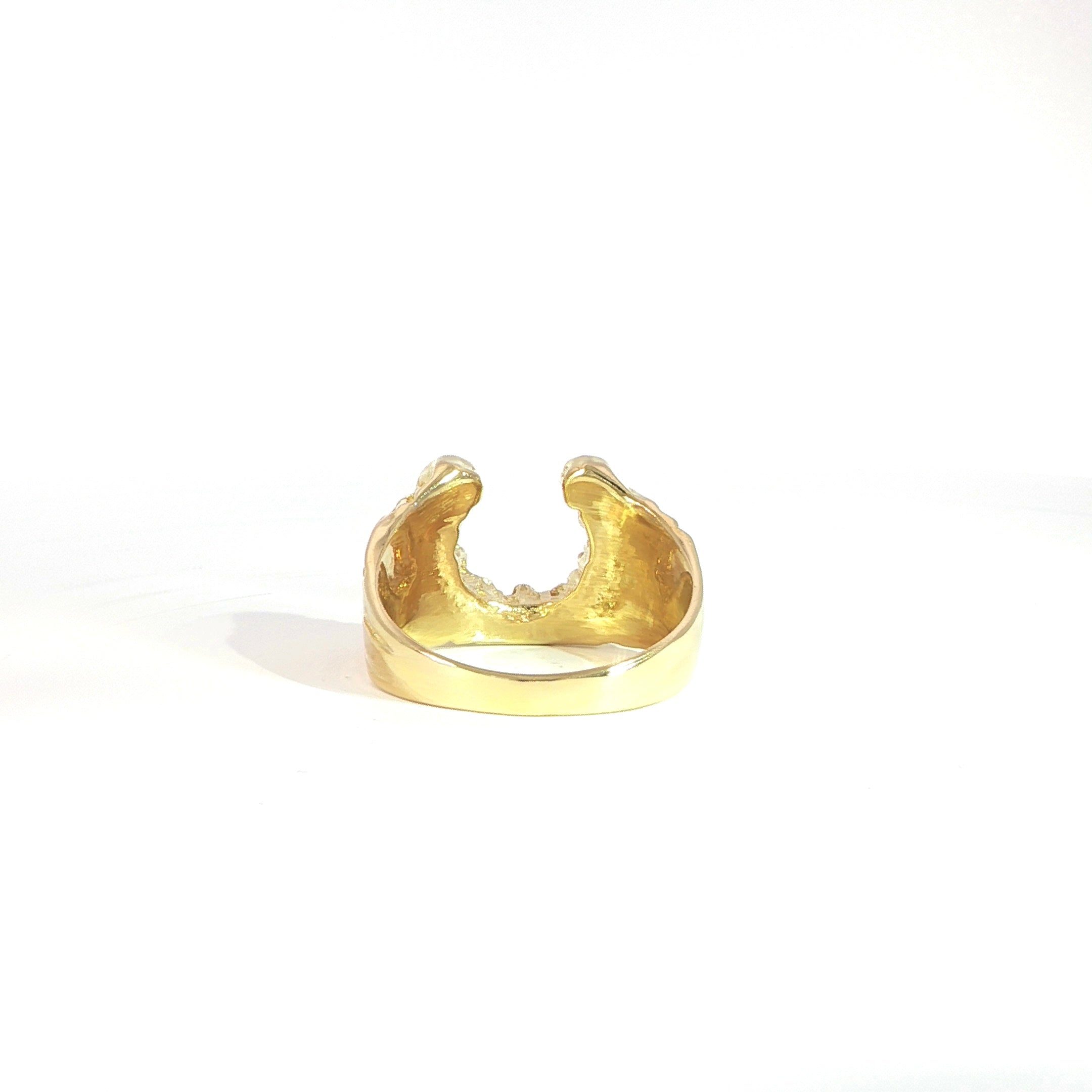Back view gold horseshoe design ring