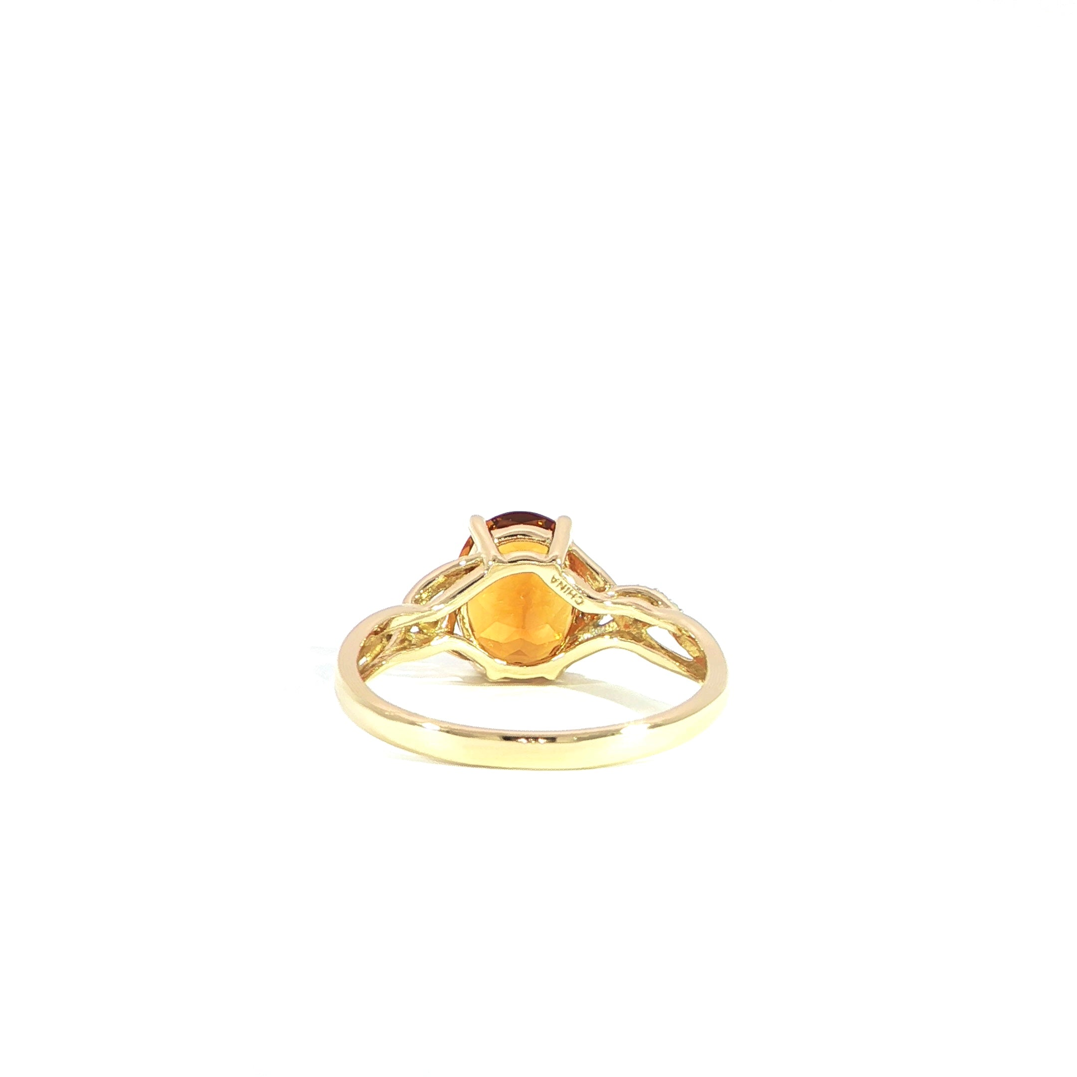 Back of citrine gemstone ring with diamonds