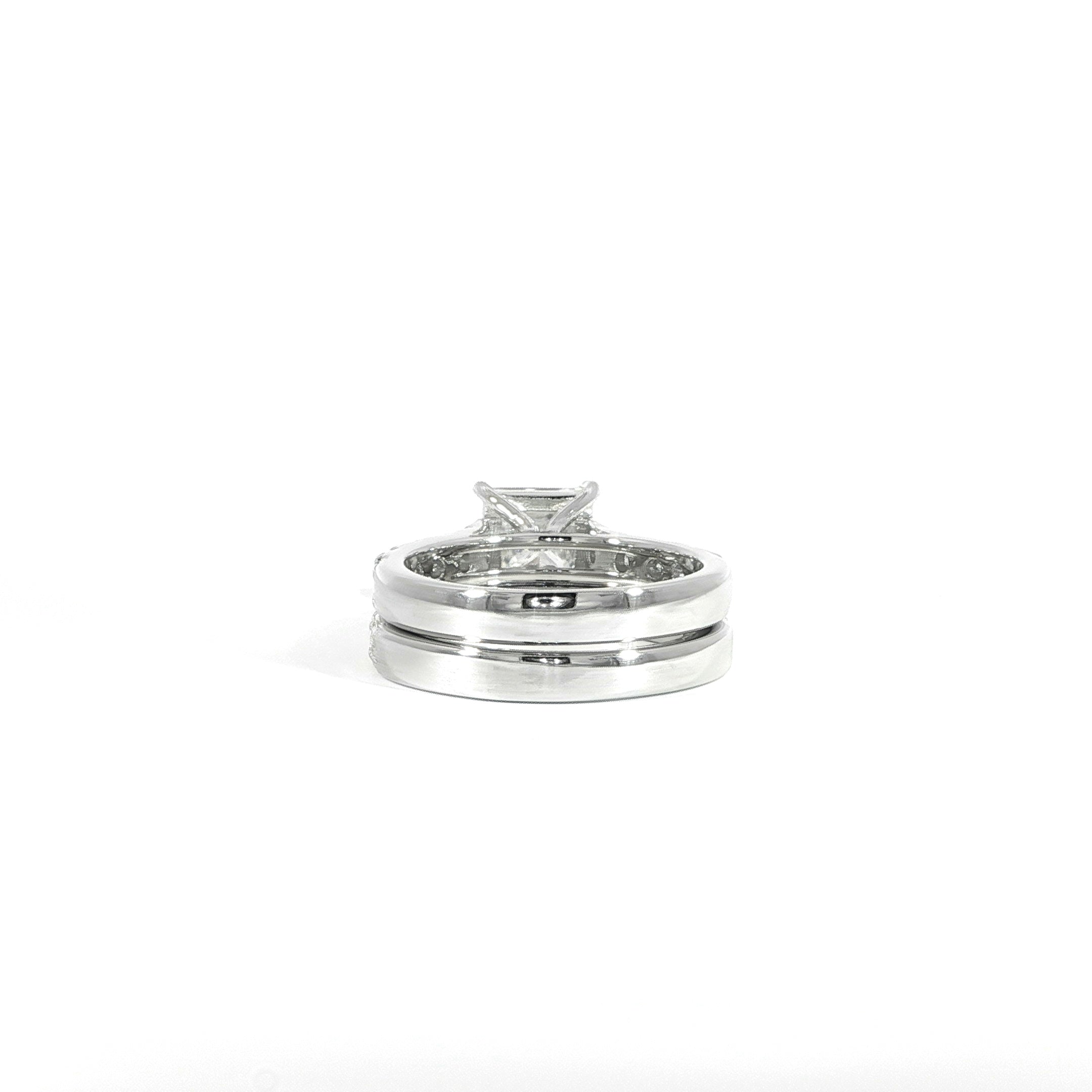 Back of princess cut engagement ring with matching band