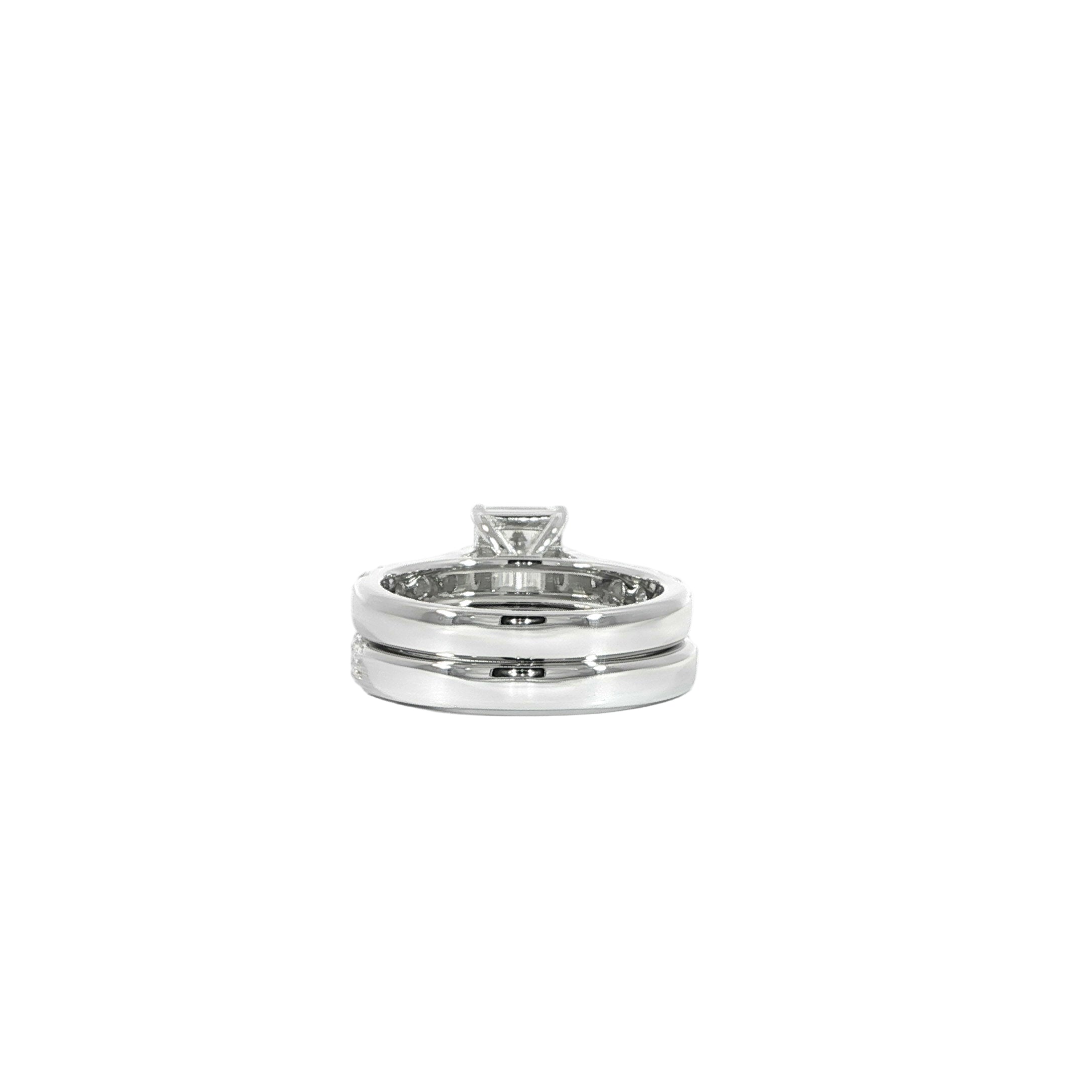 Silver emerald moissanite ring back view