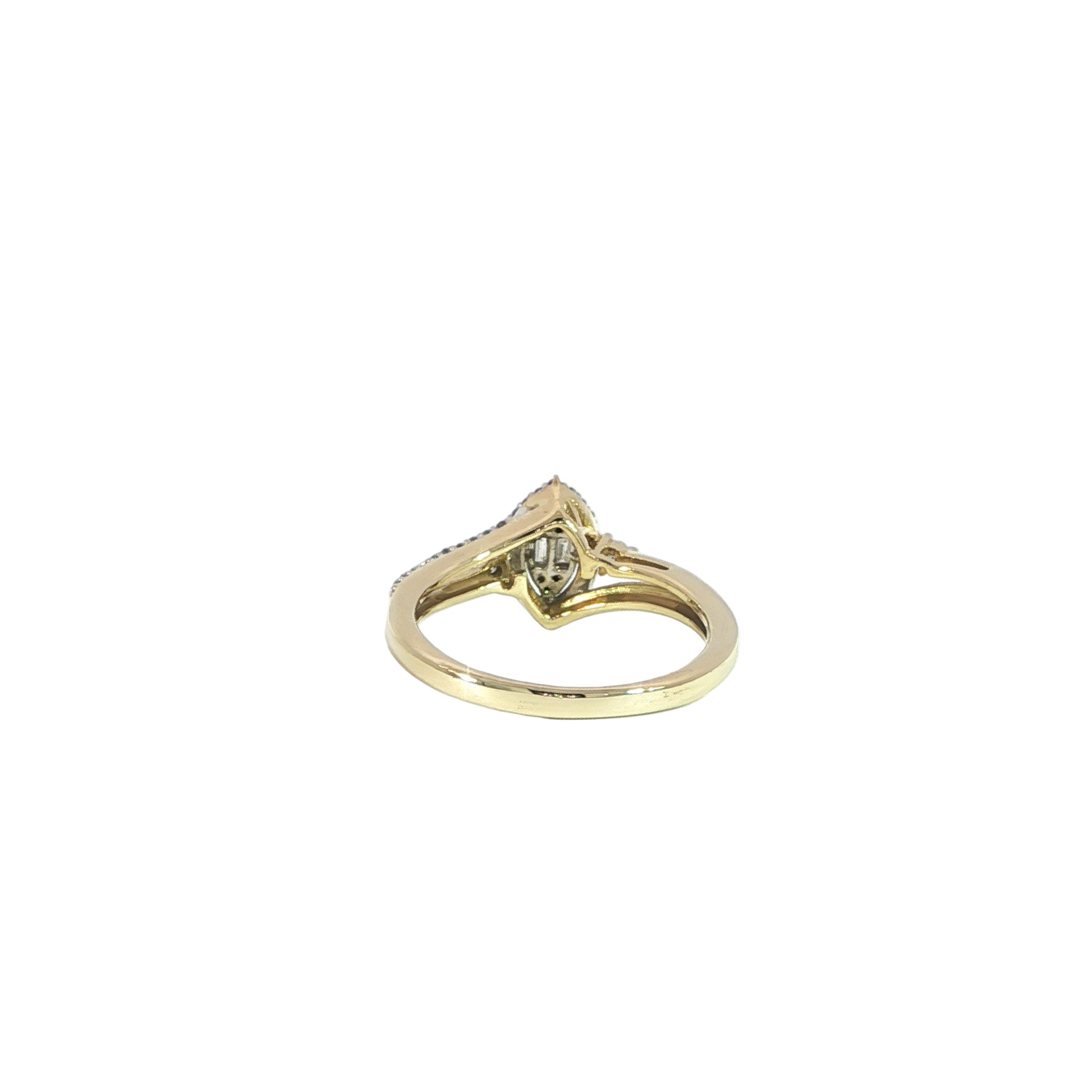 Back view split shank marquise diamond ring