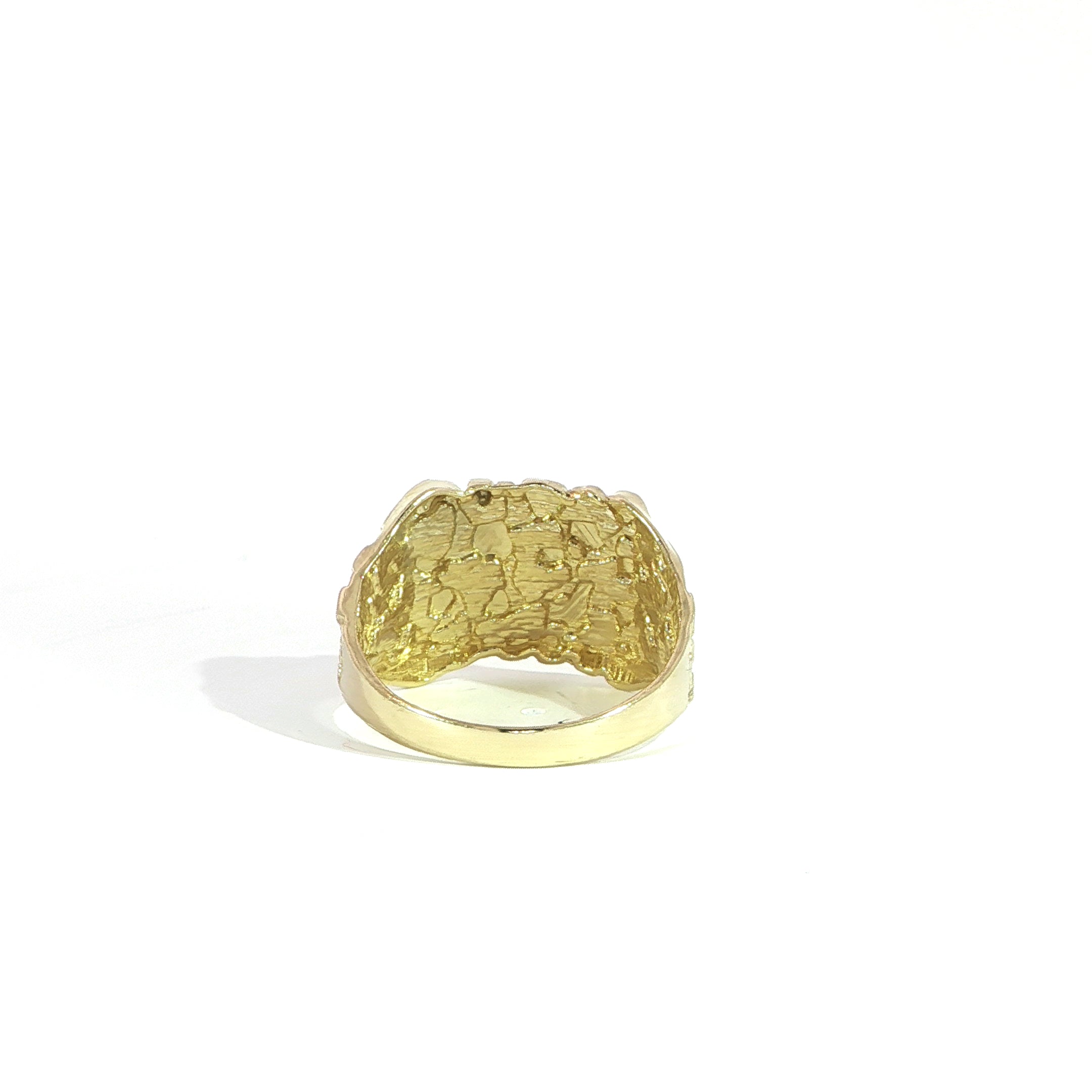Back view yellow gold nugget ring with detailed texture