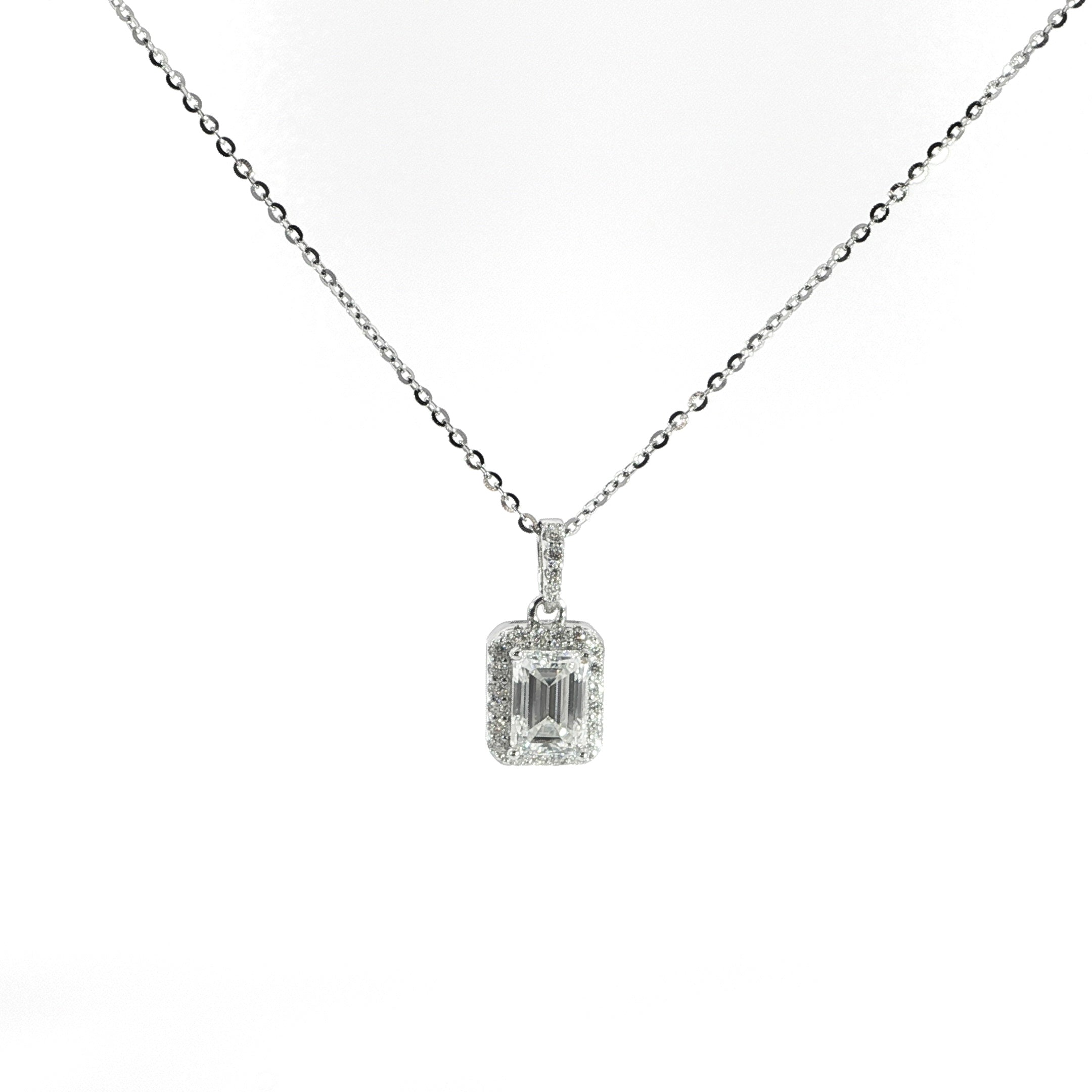 Emerald Halo Moissanite Pendant Necklace