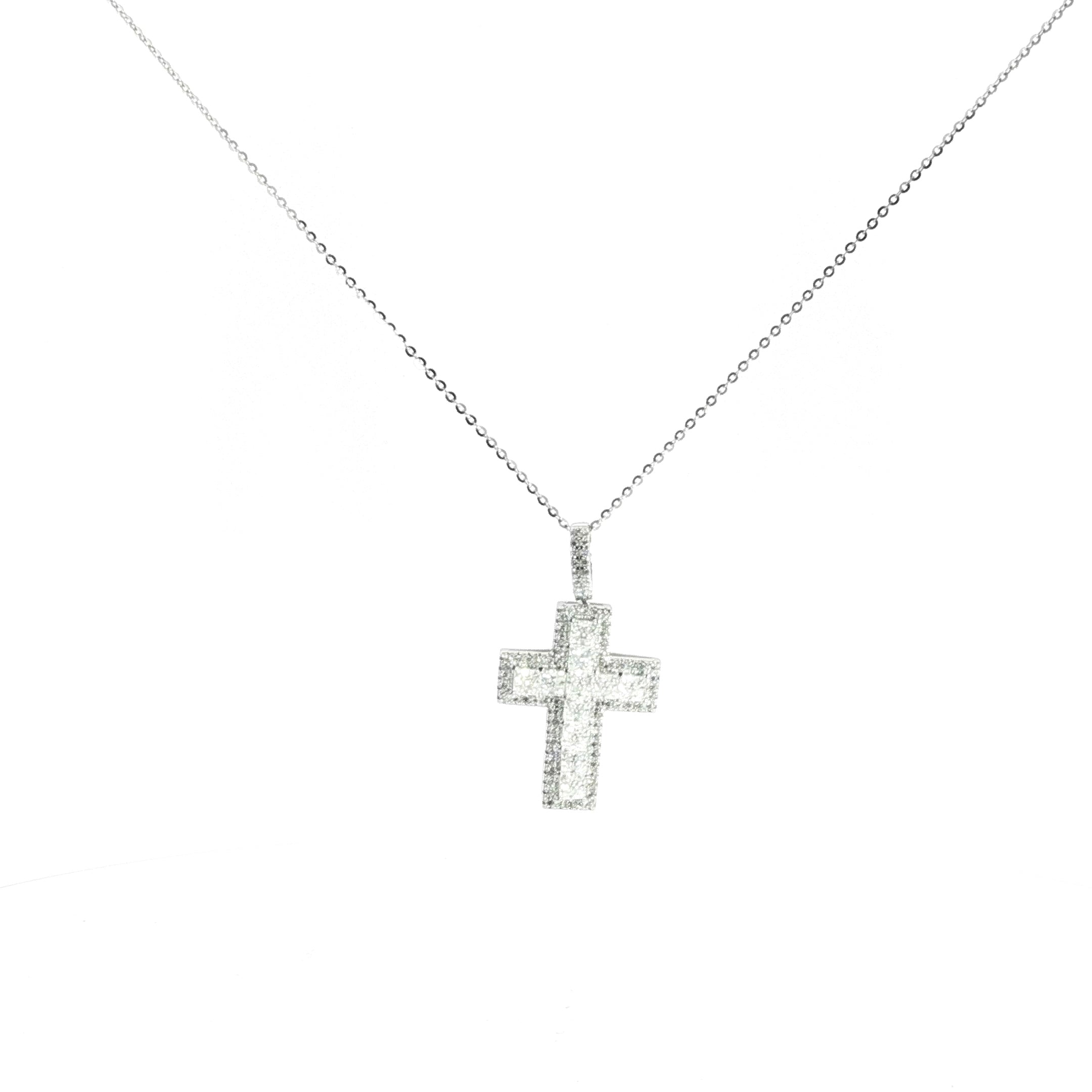 Silver Moissanite Cross Pendant with Chain