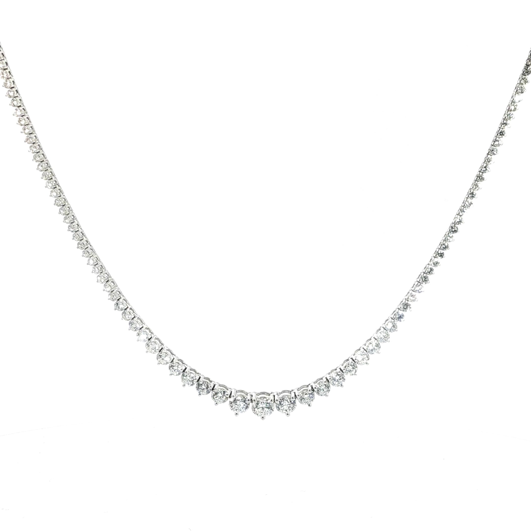 14K White Gold Diamond Graduated Tennis Necklace – 9.92 CT