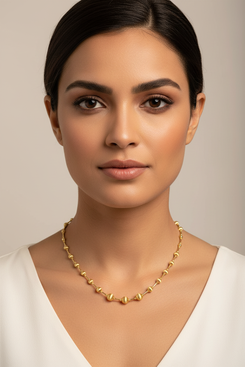 14K Gold Graduated Beaded Station Necklace