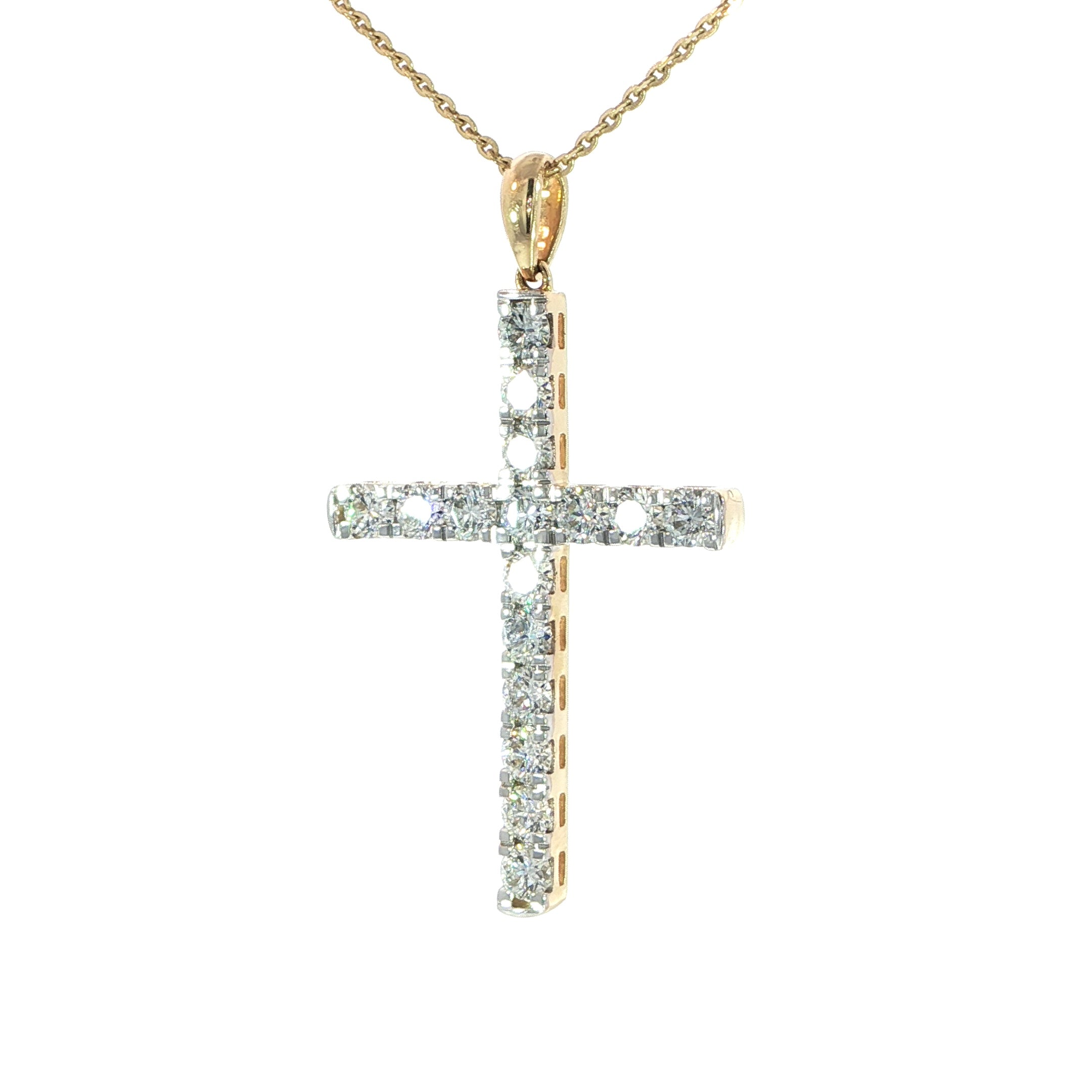 14K Yellow Gold Diamond Cross Necklace – 2.07 CT