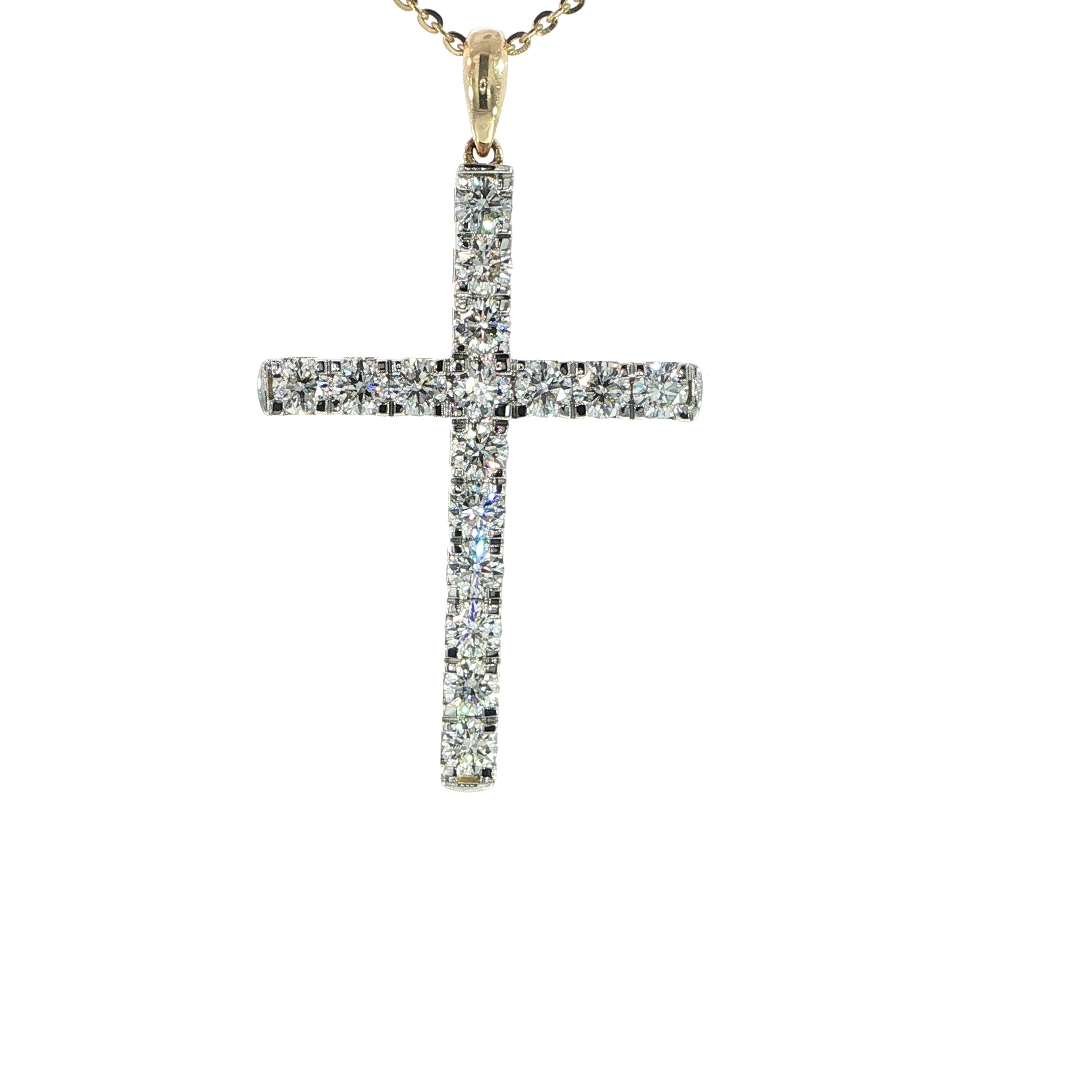 14K Yellow Gold Diamond Cross Necklace – 2.07 CT