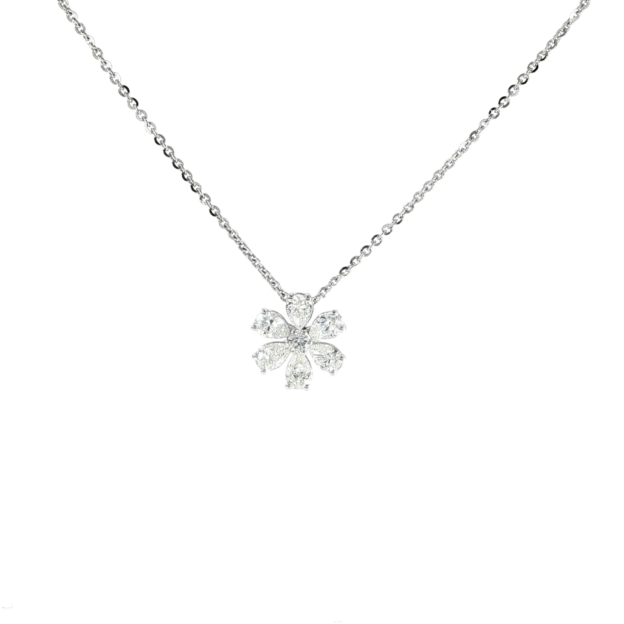 14K White Gold Lab-Grown Diamond Flower Necklace