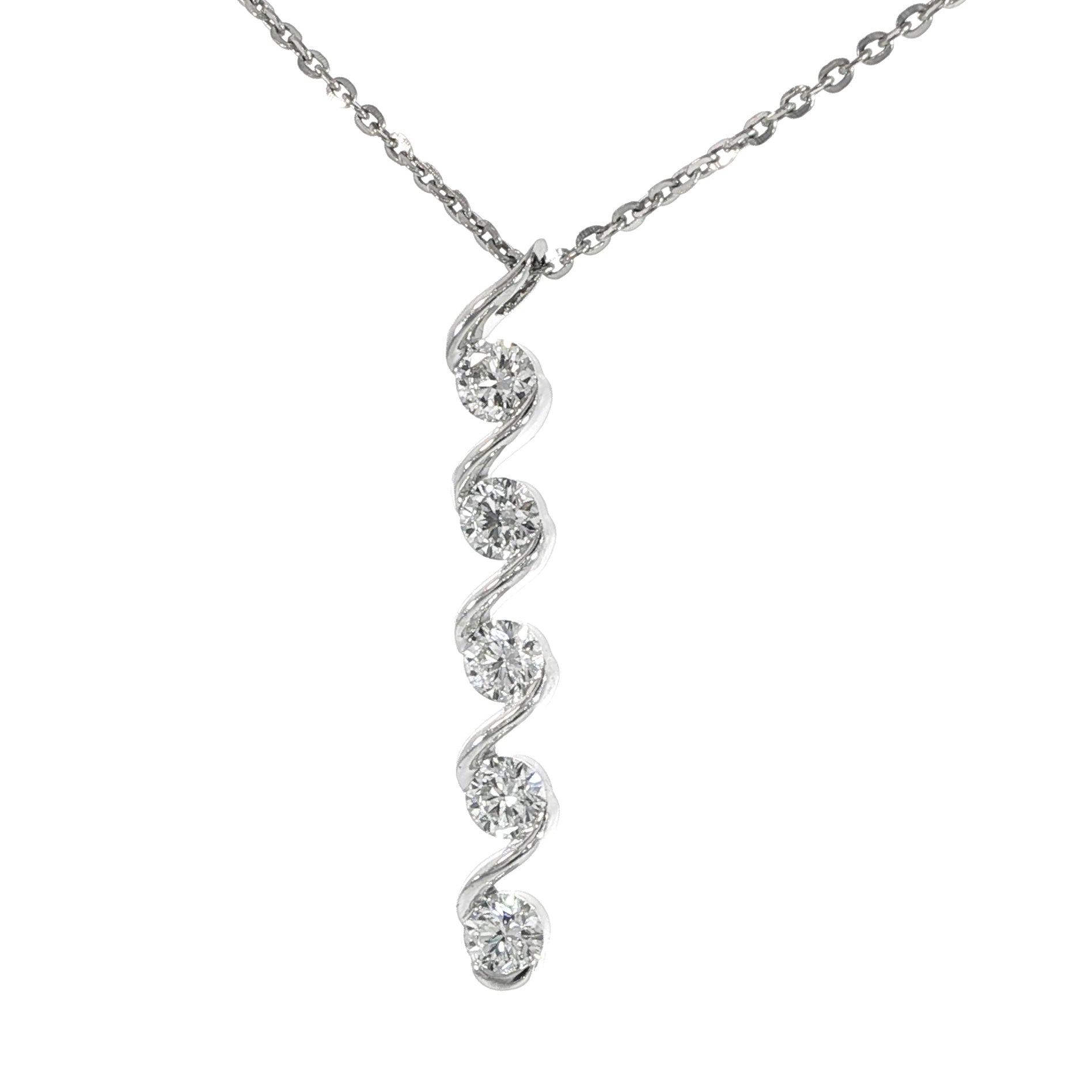 14K White Gold Diamond Swirl Necklace