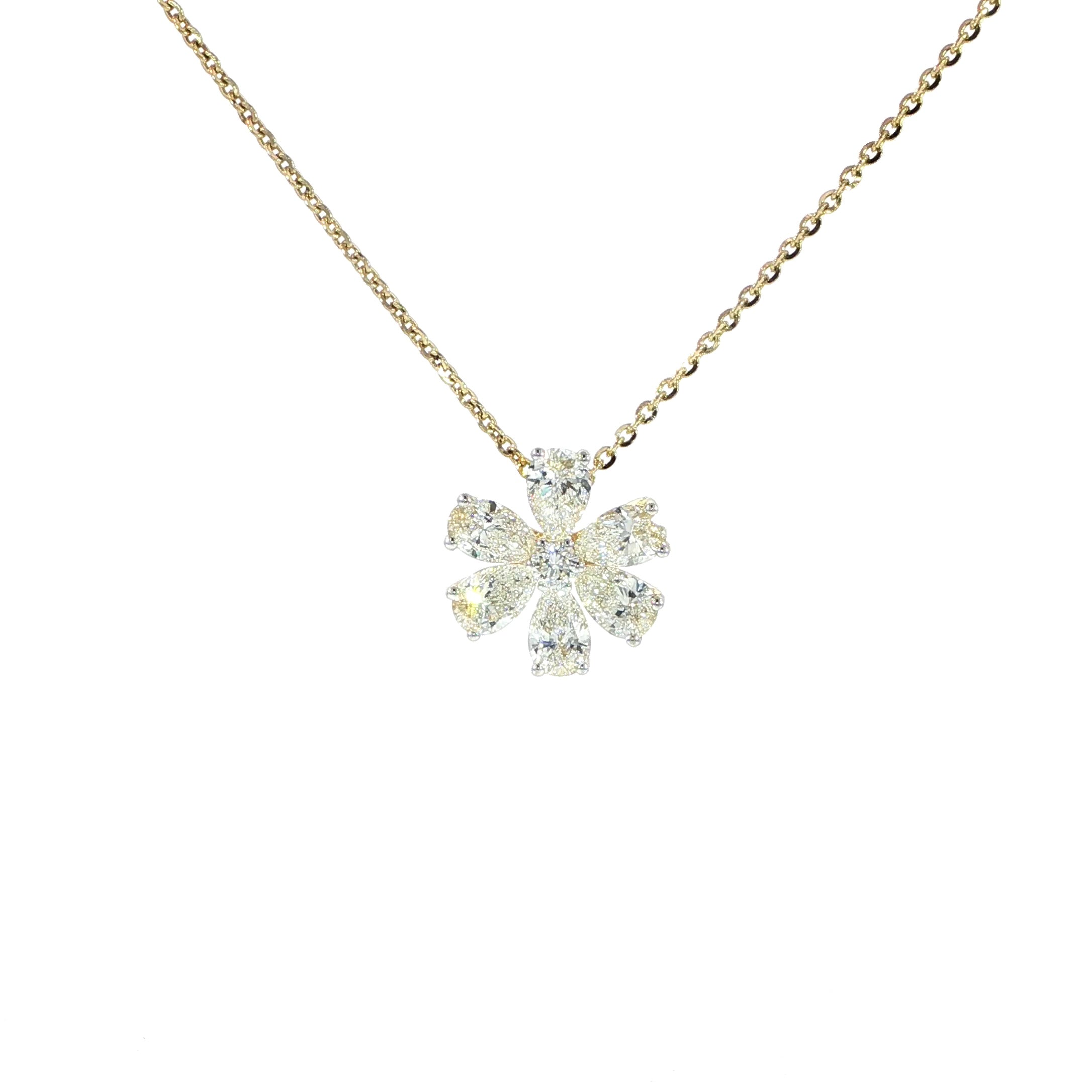 14K Yellow Gold Diamond Flower Necklace – 1.99 CT