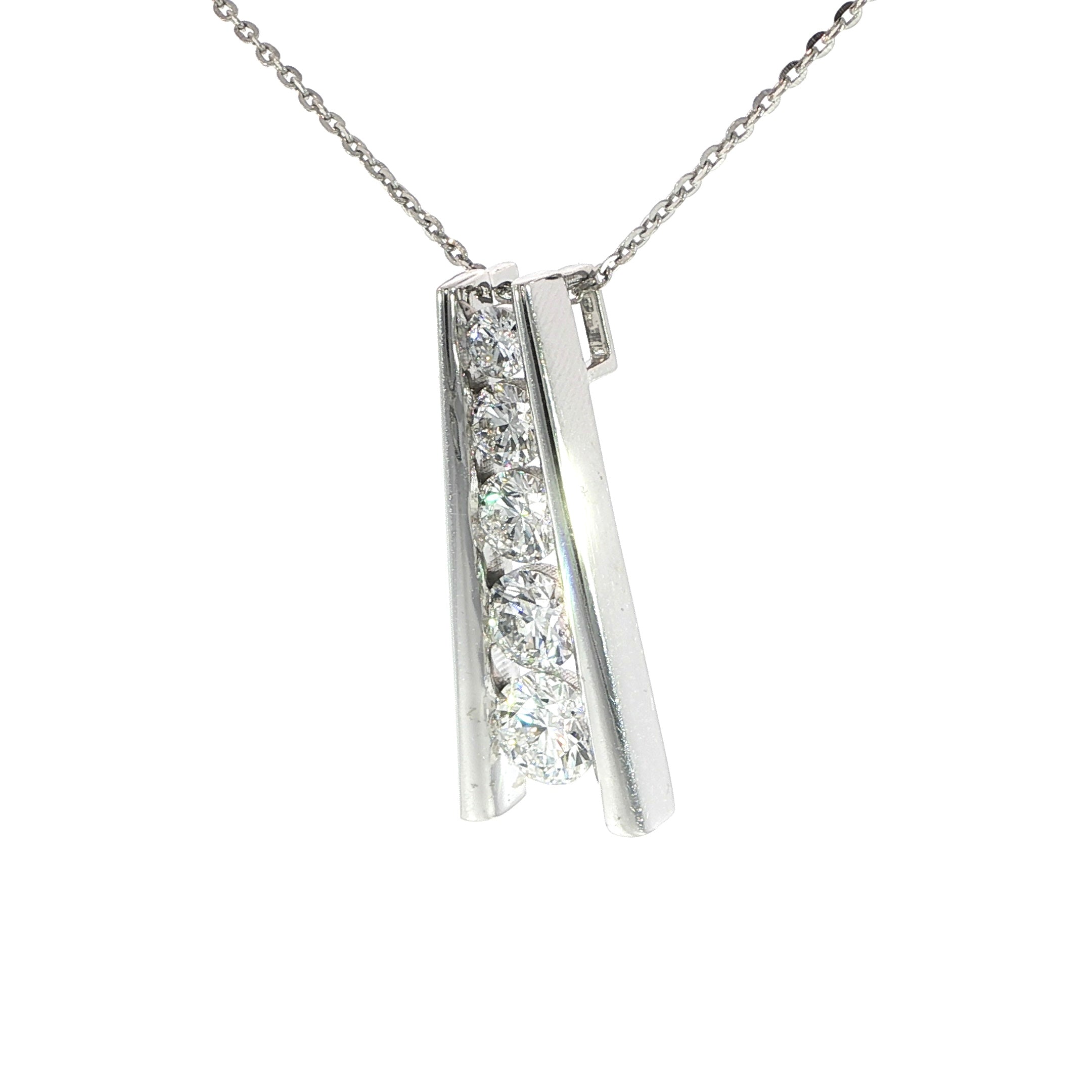 14K White Gold Diamond Vertical Bar Necklace – 2.50 CT