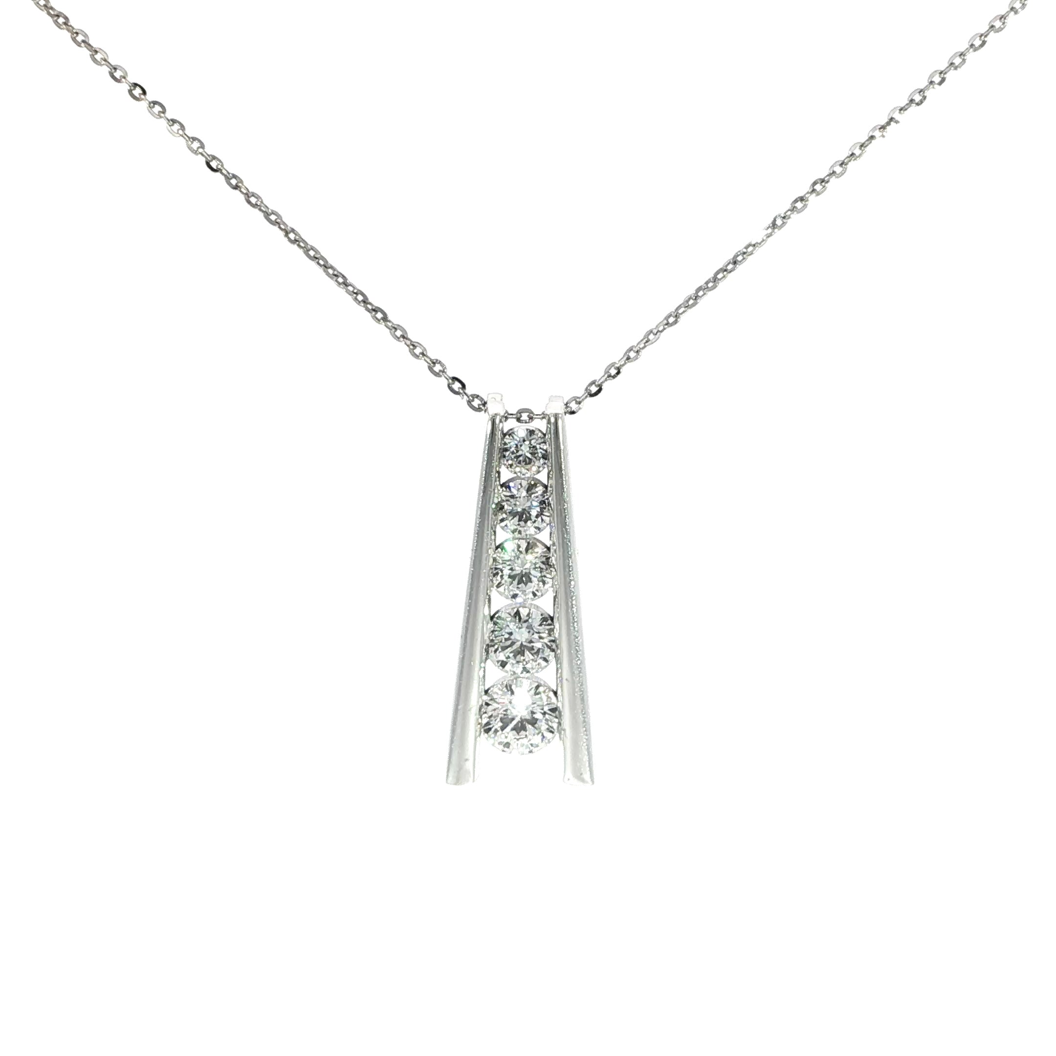 14K White Gold Diamond Vertical Bar Necklace – 2.50 CT