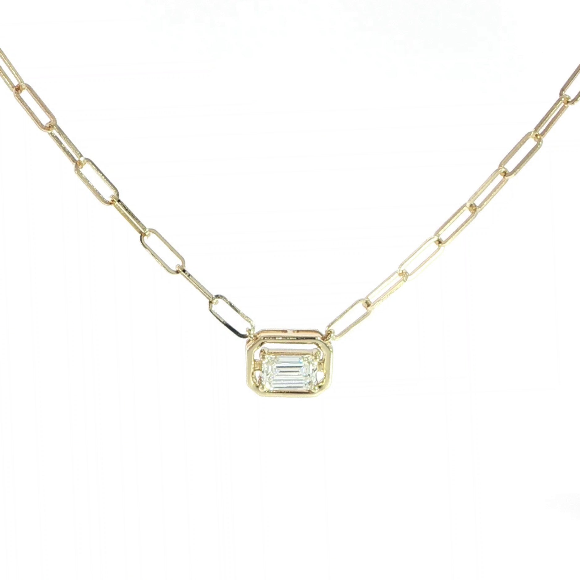 14K Yellow Gold Emerald Frame Paperclip Chain – 0.78 Carats