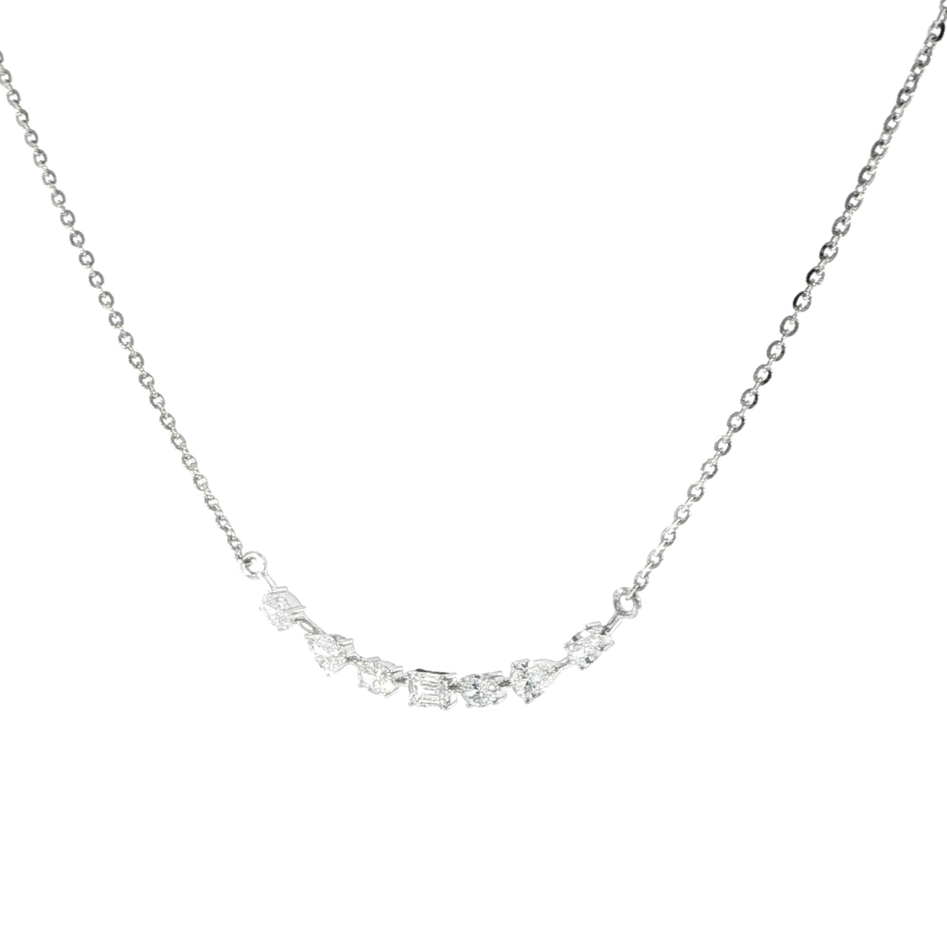 14K White Gold Multi-Shape Smile Necklace – 0.87ctw Each Stone