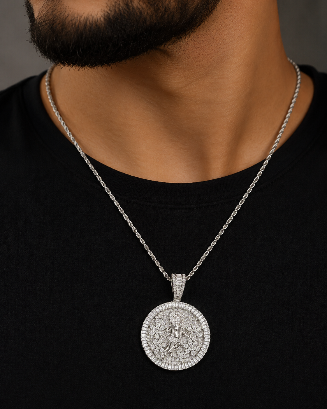 Sterling Silver Cherub Medallion Pendant – VVS Moissanite 5.3 CTW