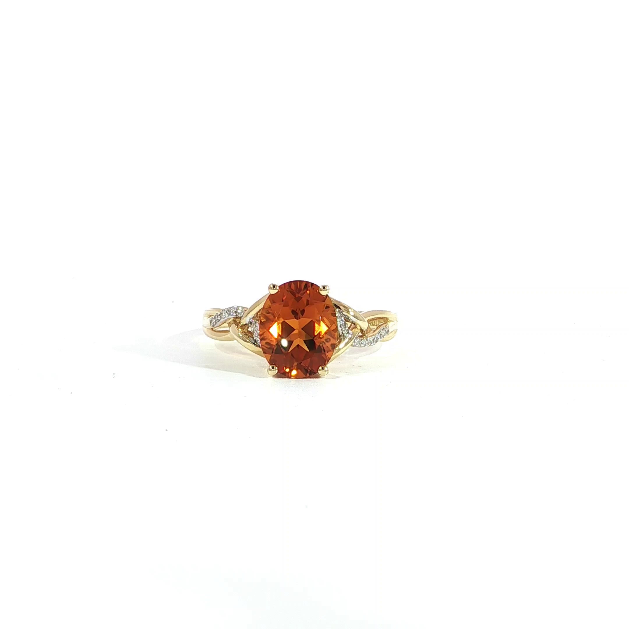 14K yellow gold citrine diamond ring closeup