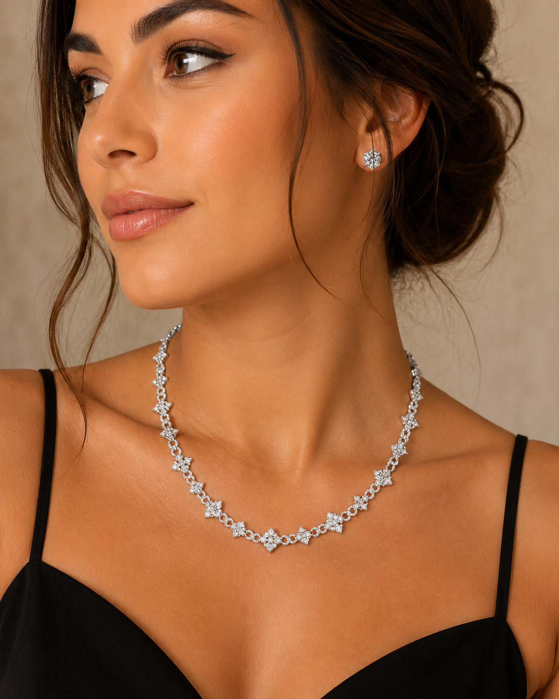 Designer-inspired open link floral necklace in sterling silver