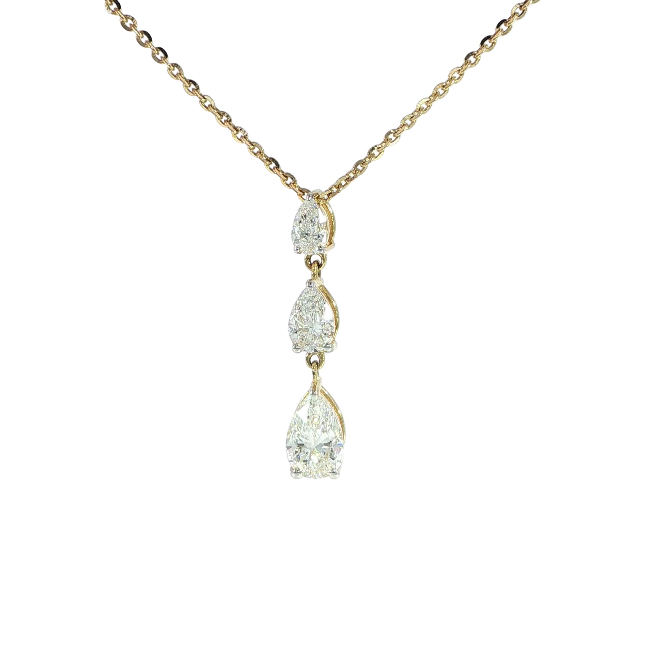 14K Yellow Gold Pear Graduated Drop Necklace – 1.38 Carats