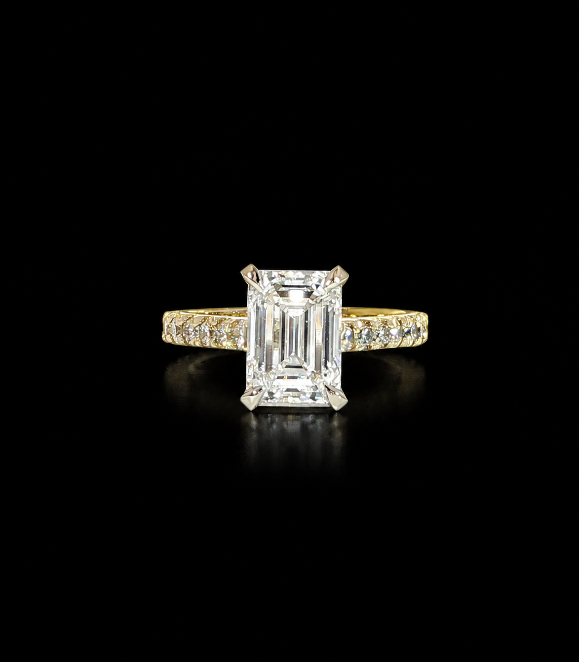 14K Yellow Gold Emerald-Cut Diamond Ring with Diamonds on the Band