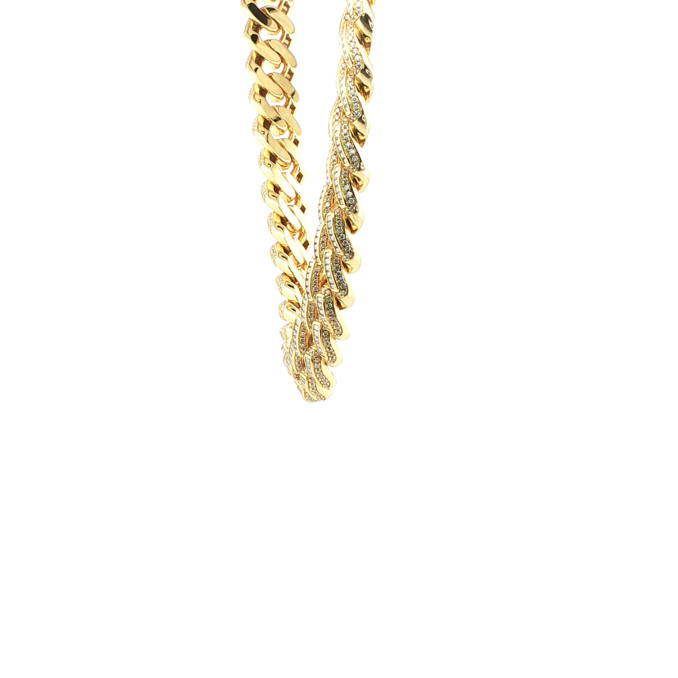 Sterling Silver Solid Miami Cuban Link Chain with VVS Moissanite Stones - 6