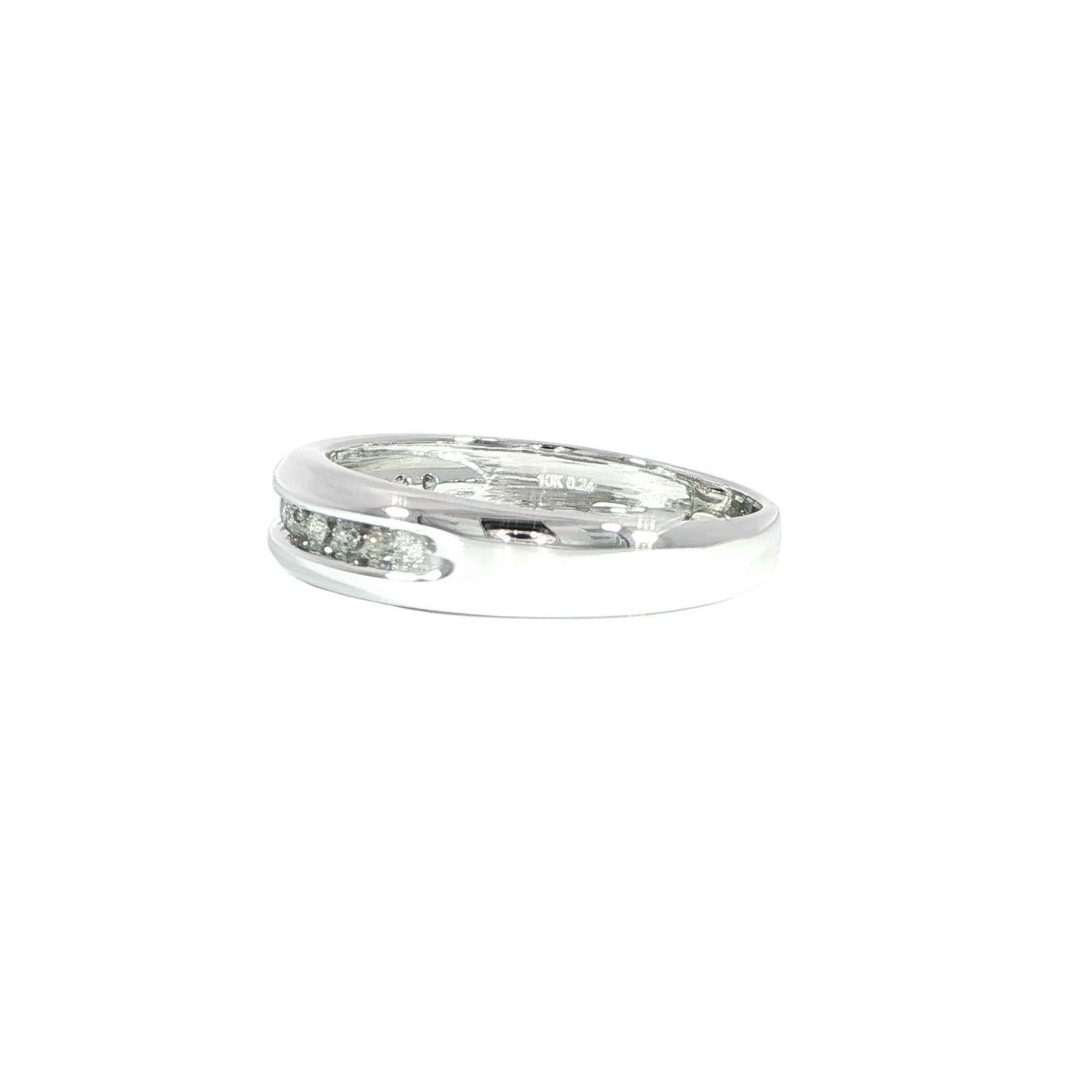 Side white gold diamond band channel set