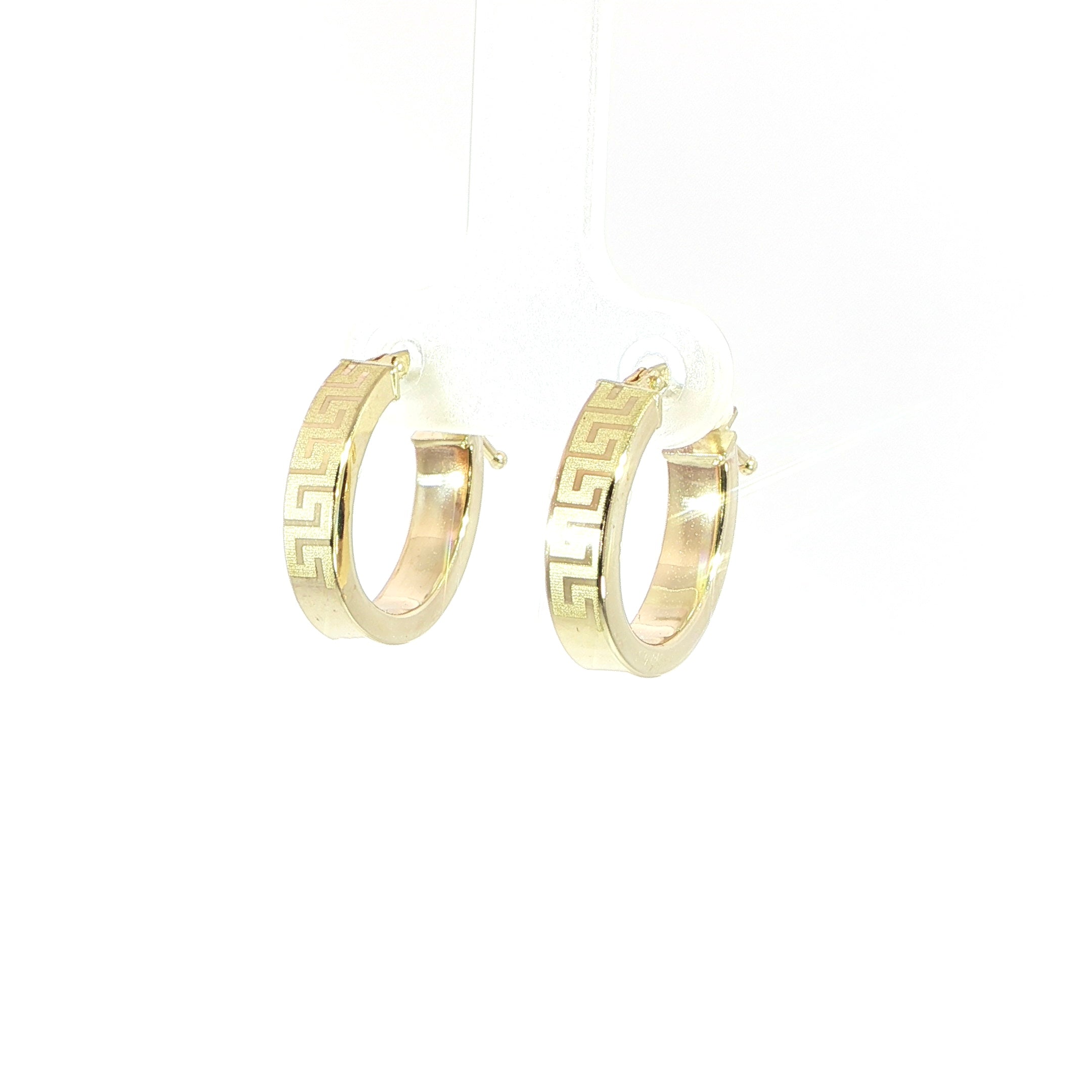 10K Gold Greek Key Hoop Earrings
