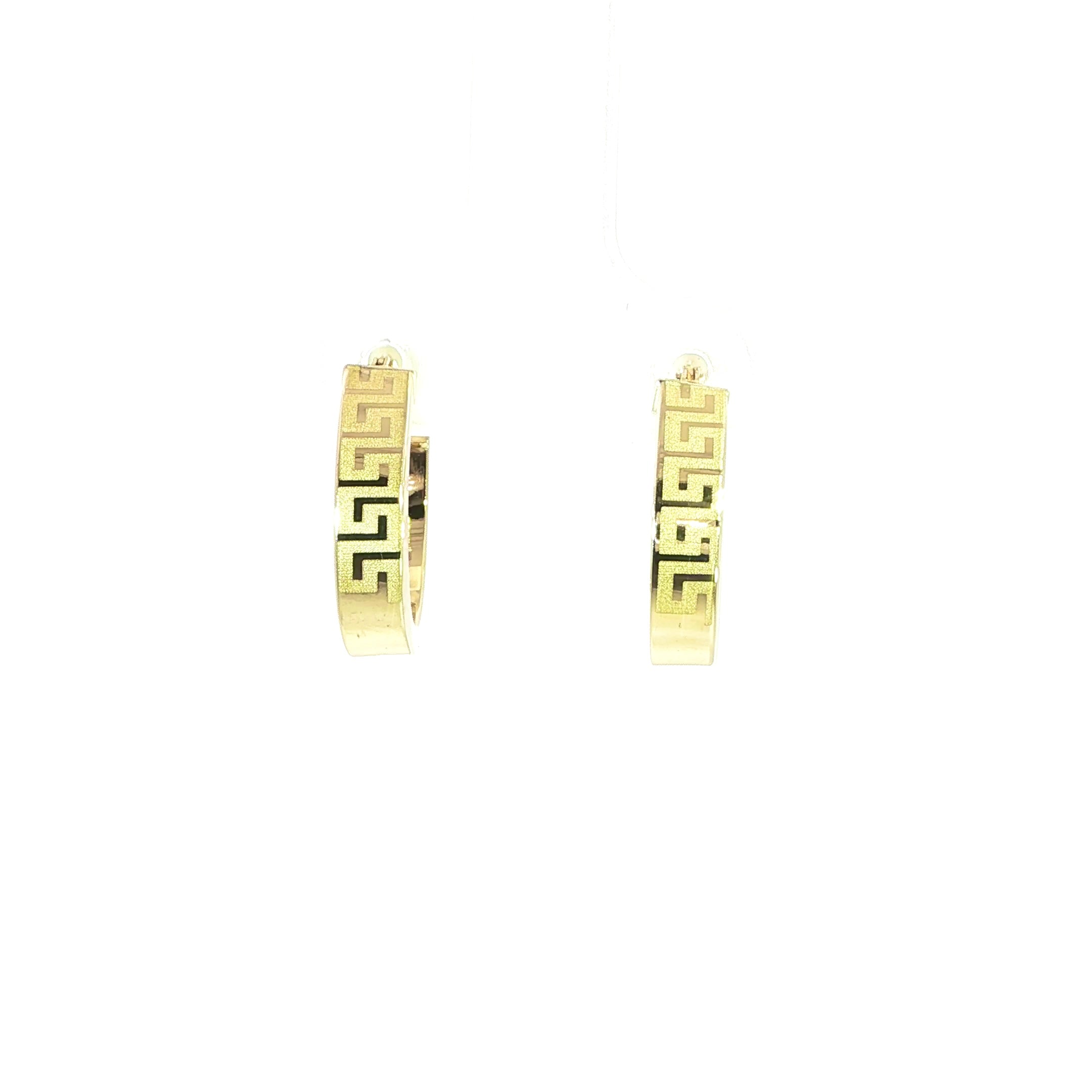 10K Gold Greek Key Hoop Earrings