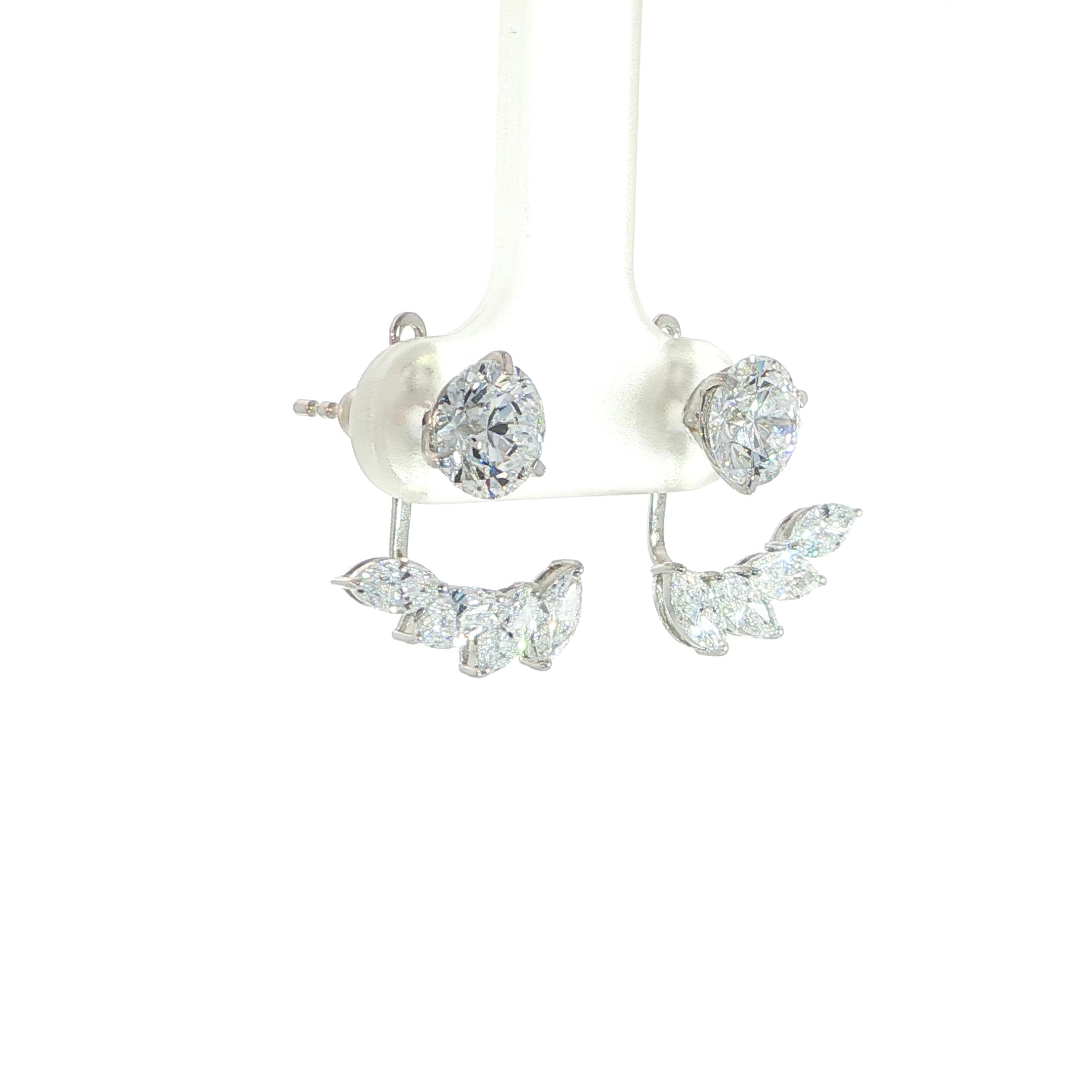 14K White Gold Stud Earrings with Marquise Jacket