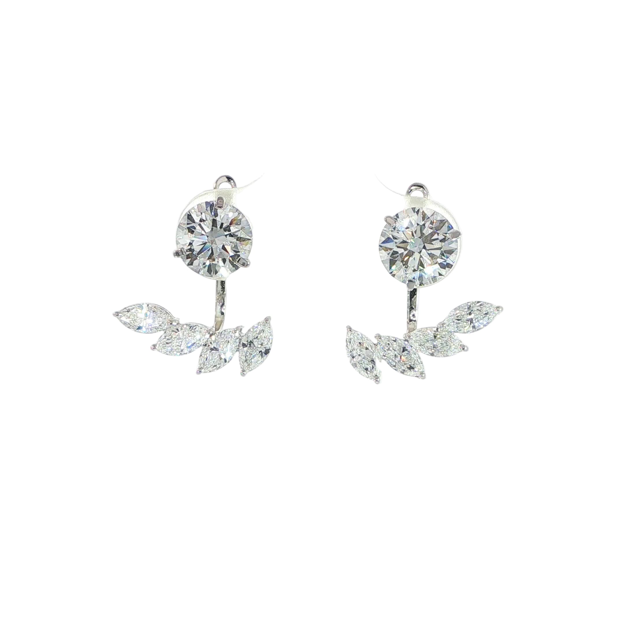 14K White Gold Stud Earrings with Marquise Jacket