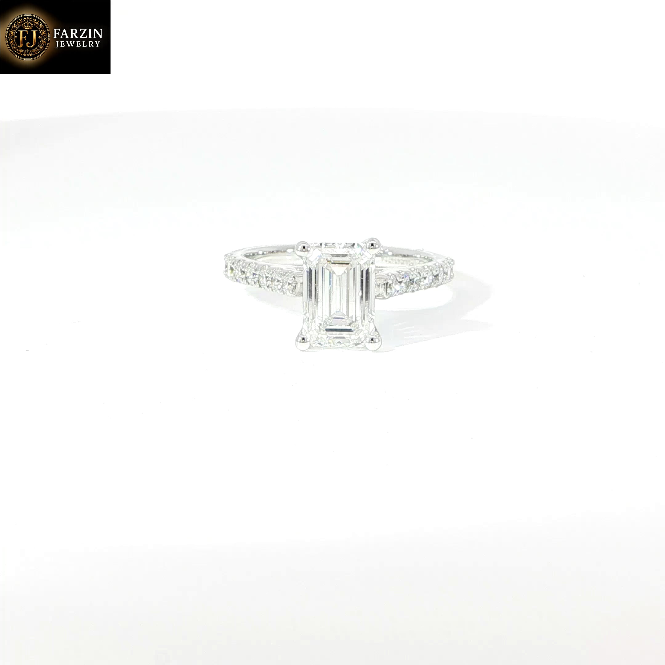 14K White Gold Emerald-Cut Lab Diamond Engagement Ring – 2.5ctw