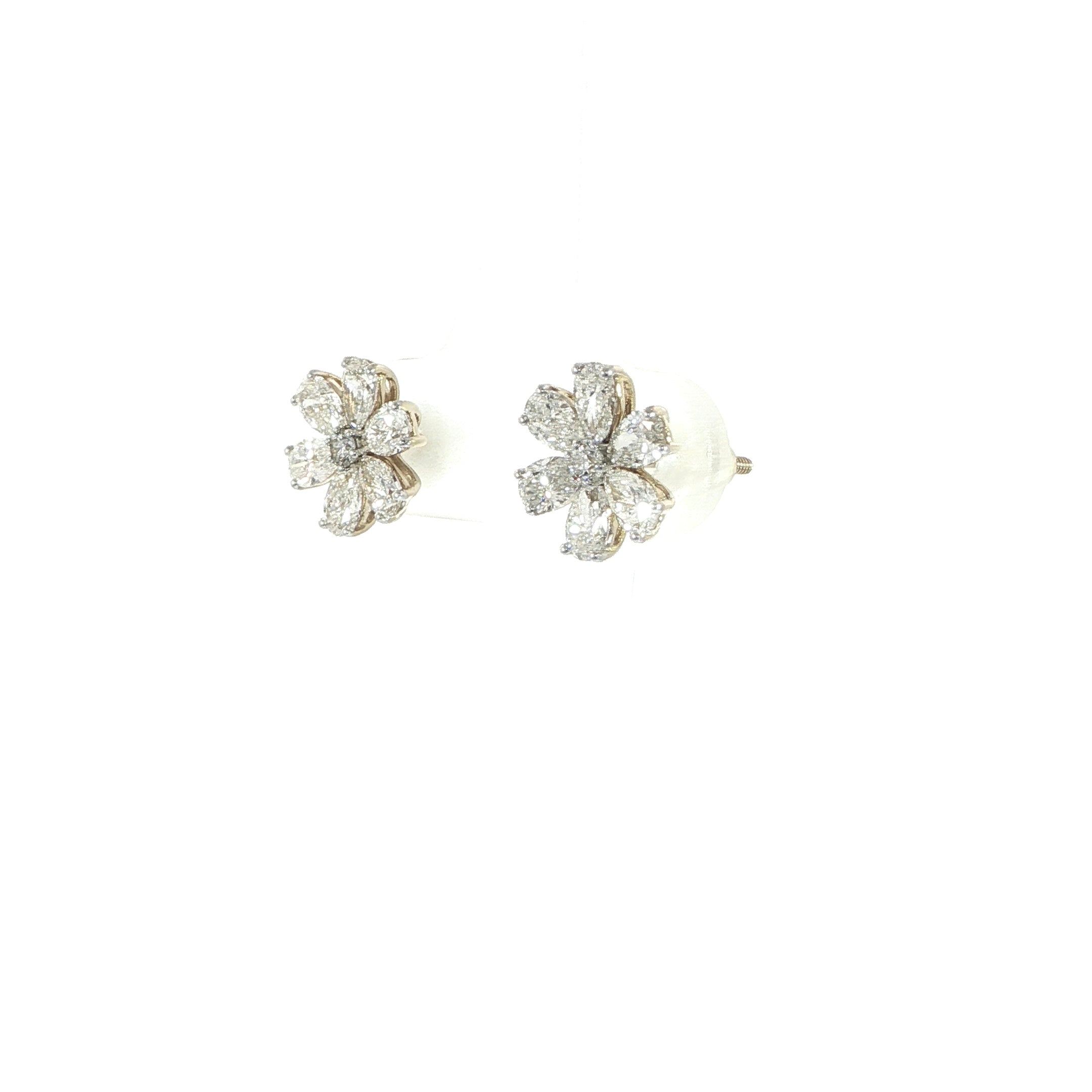 14K Gold Diamond Floral Stud Earrings