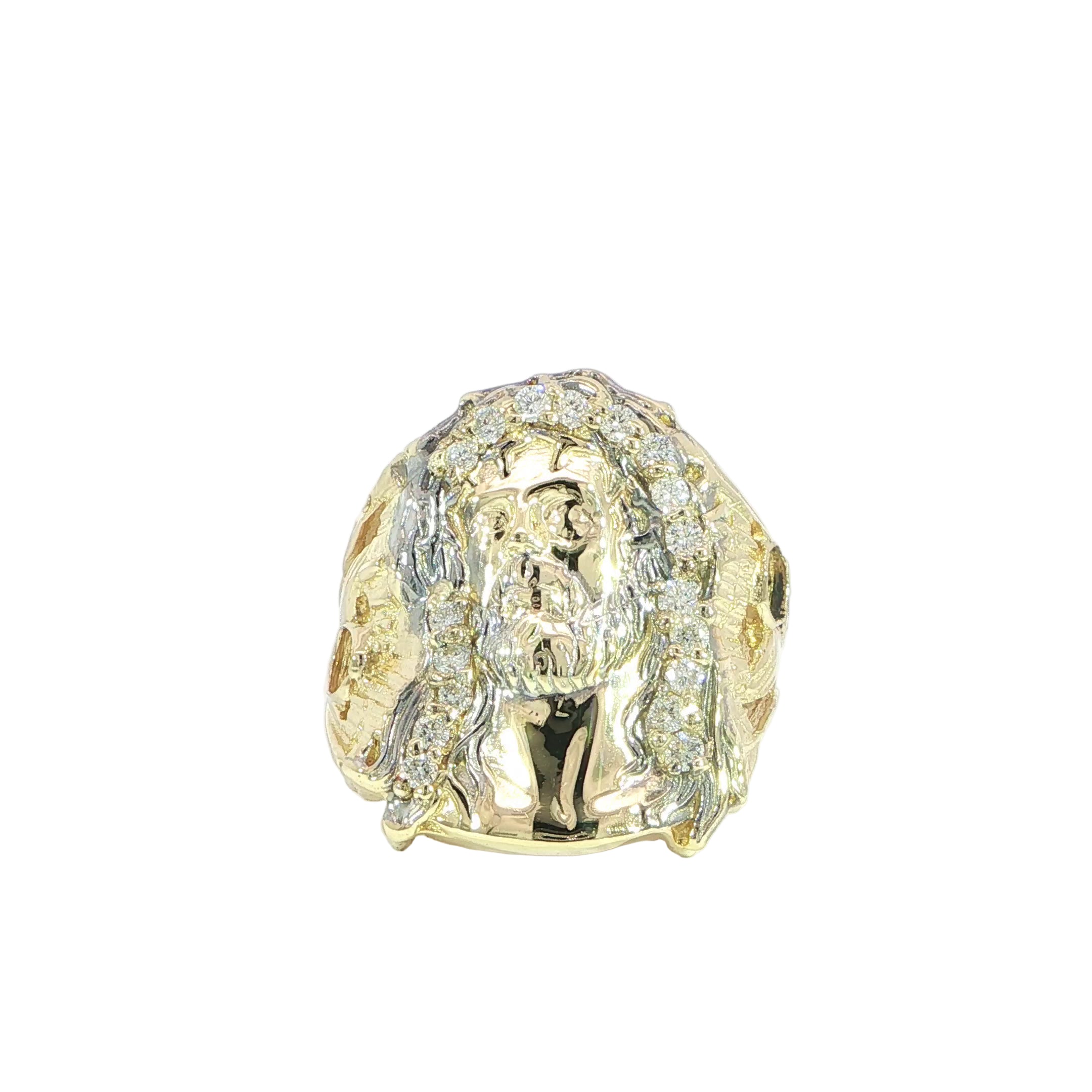 Mens Jesus Head Ring with Natural Diamonds