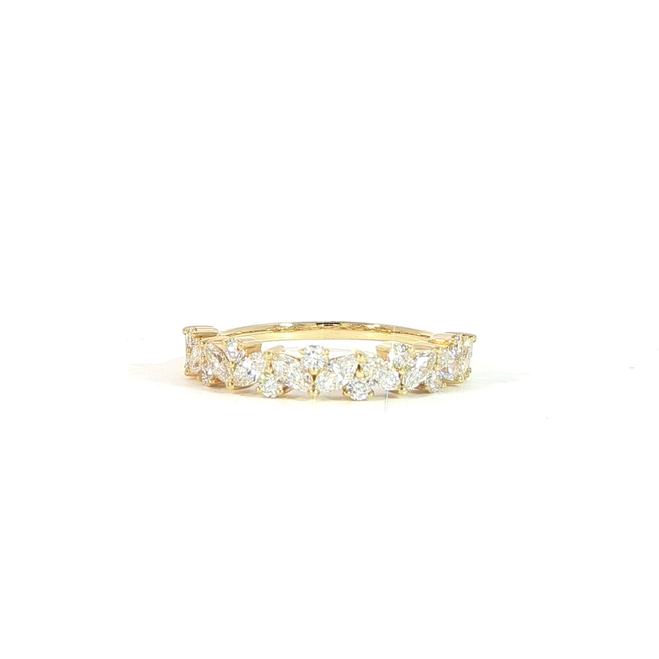 14K yellow gold marquise and round diamond band with approximately 0.80 CTW in alternating design