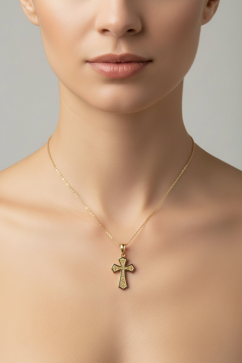 14K Gold Fleur-de-Lis Cross Pendant