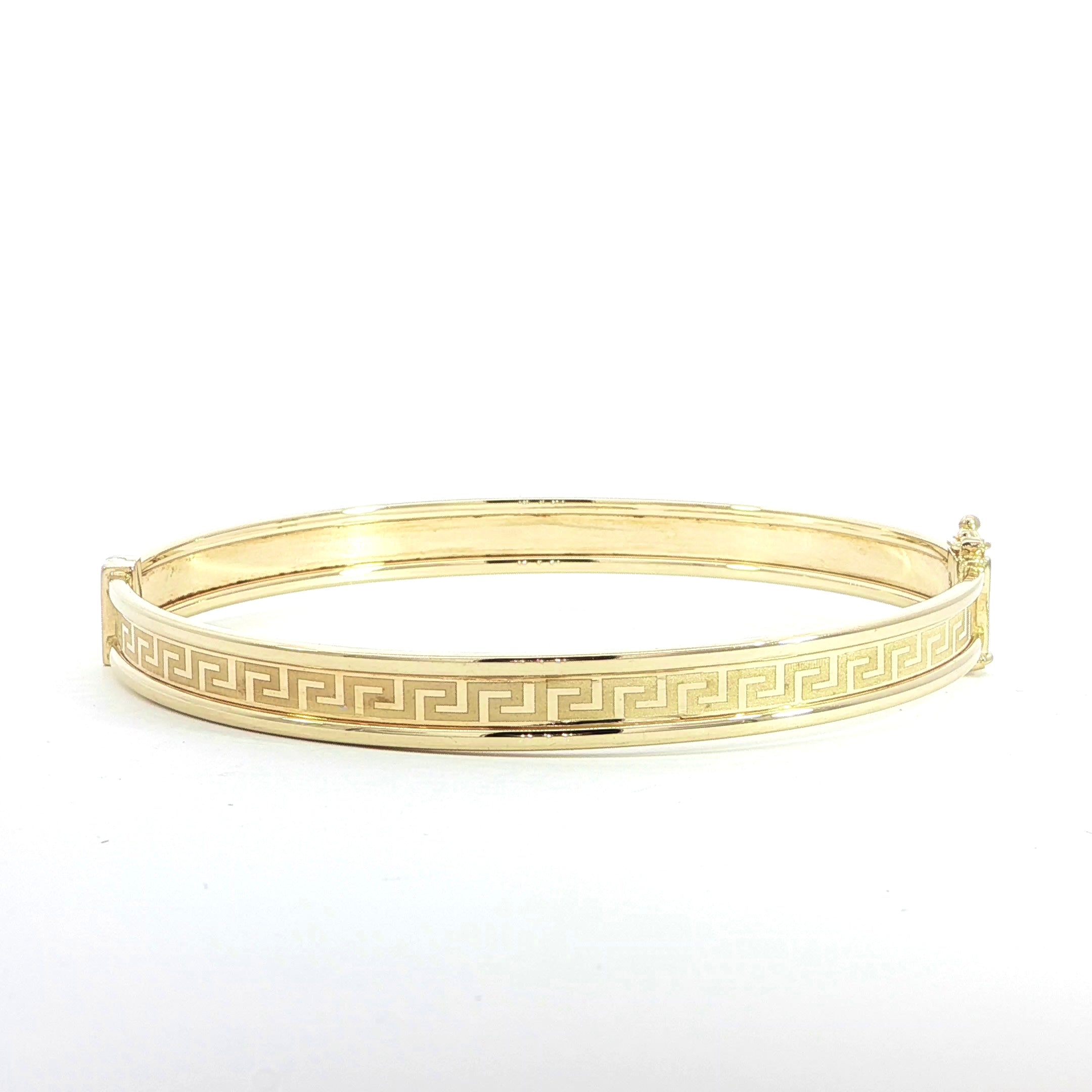 14K Gold Greek Key Bangle Bracelet - 6.6MM