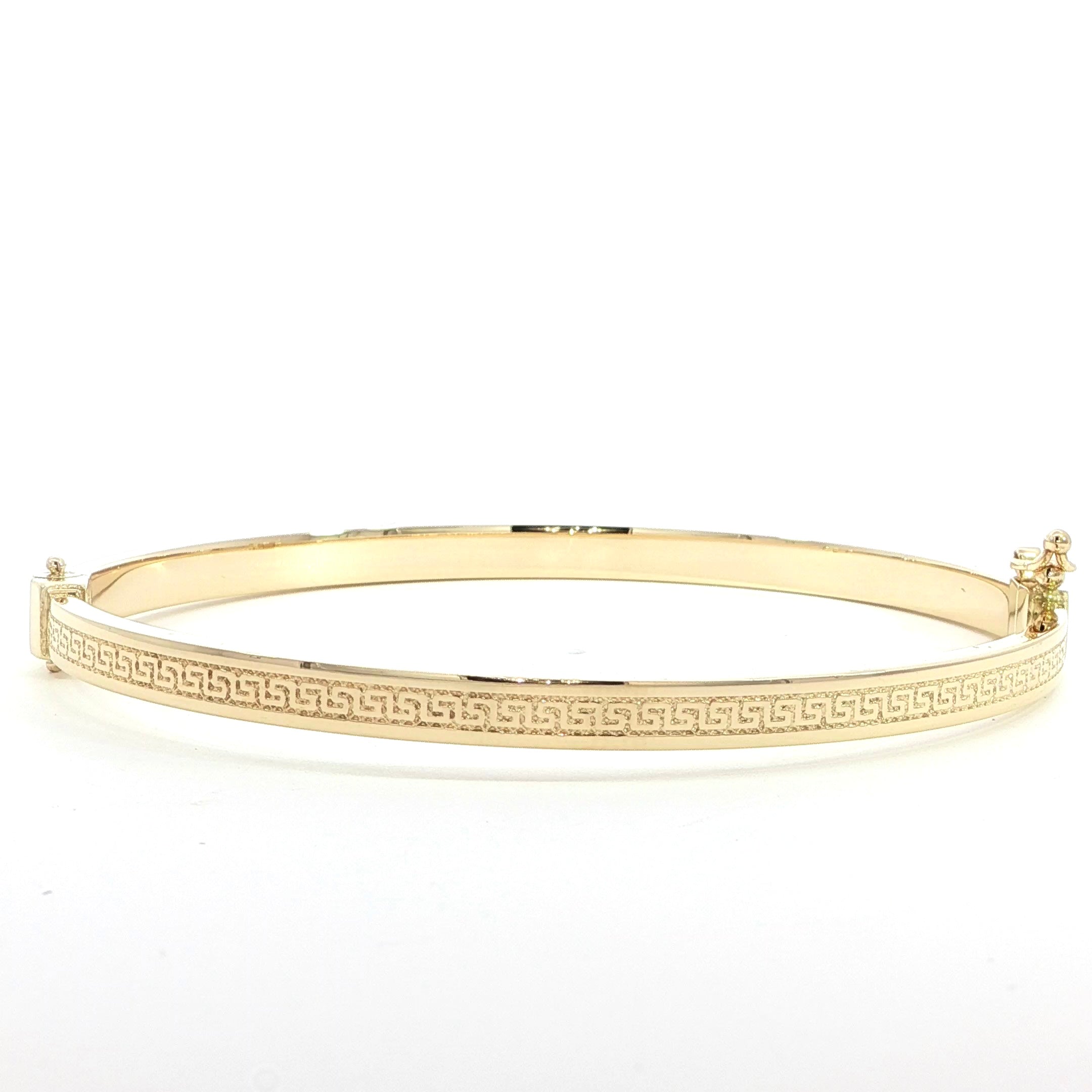 14K Gold Greek Key Bangle Bracelet - 4MM
