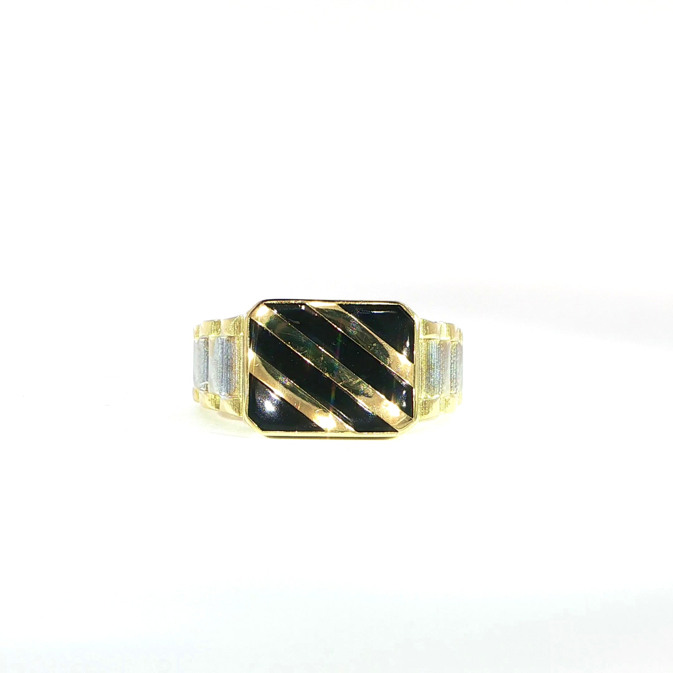 14K Gold Striped Onyx Ring