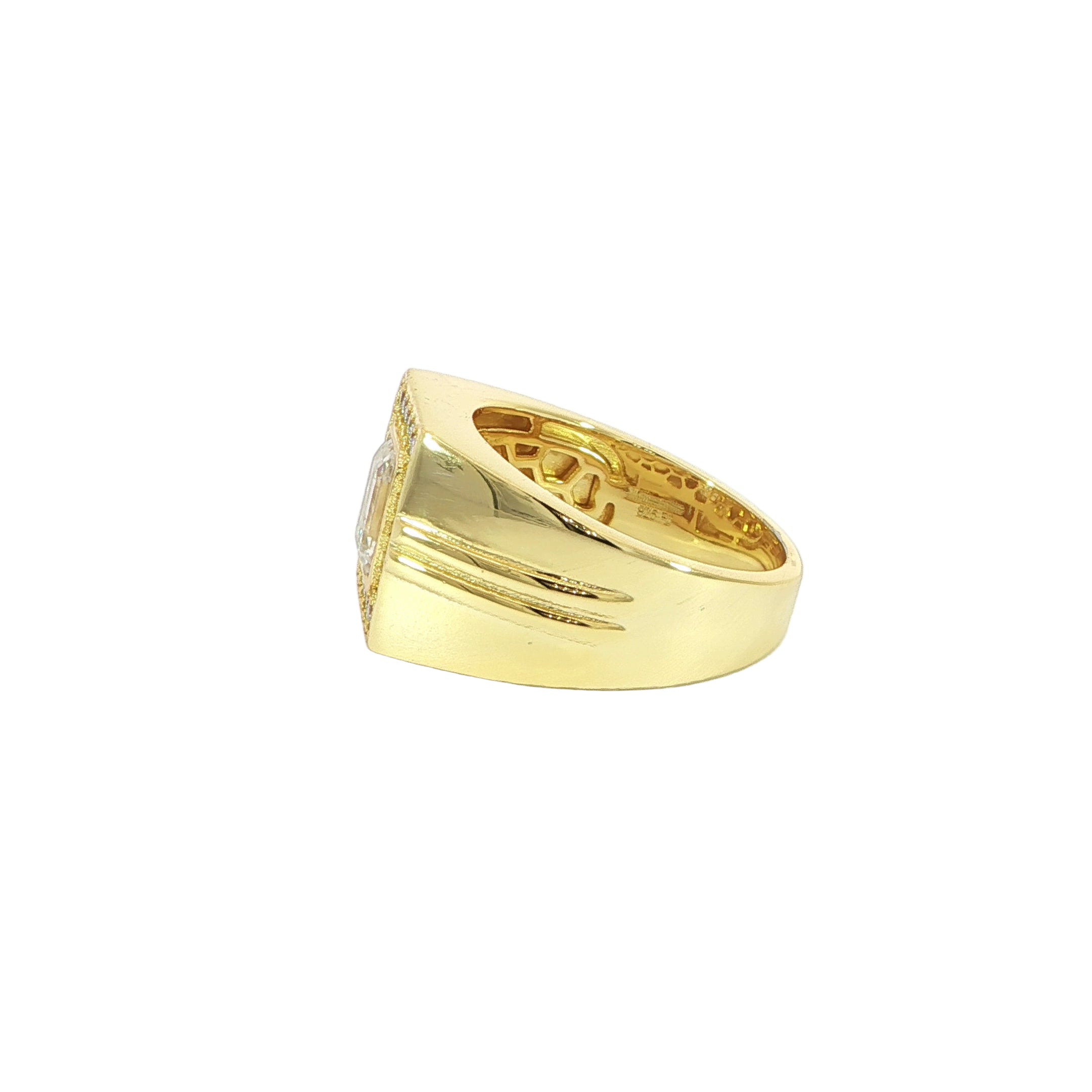 2CT Emerald Cut Moissanite Halo Ring Side
