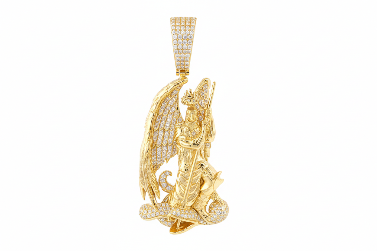 Luxury religious pendant crafted in gold plated 925 sterling silver.
