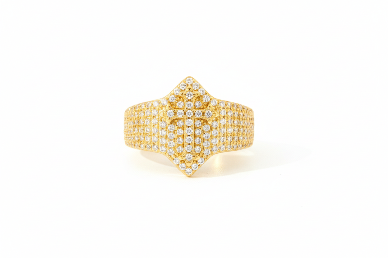Fashion cross ring in sterling silver with brilliant VVS moissanite stones