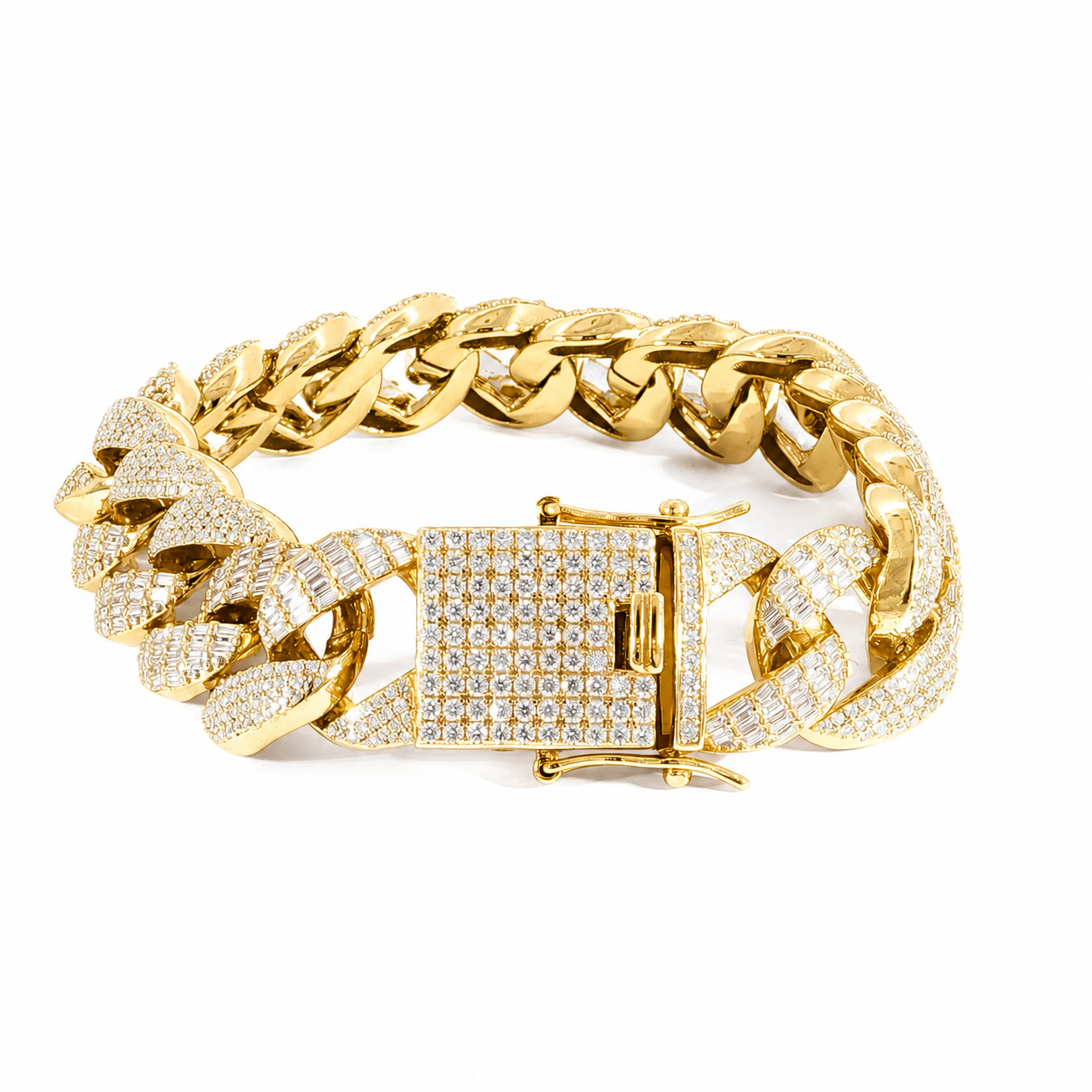 Statement Cuban link bracelet crafted in sterling silver with 17.84 carats of VVS moissanite.