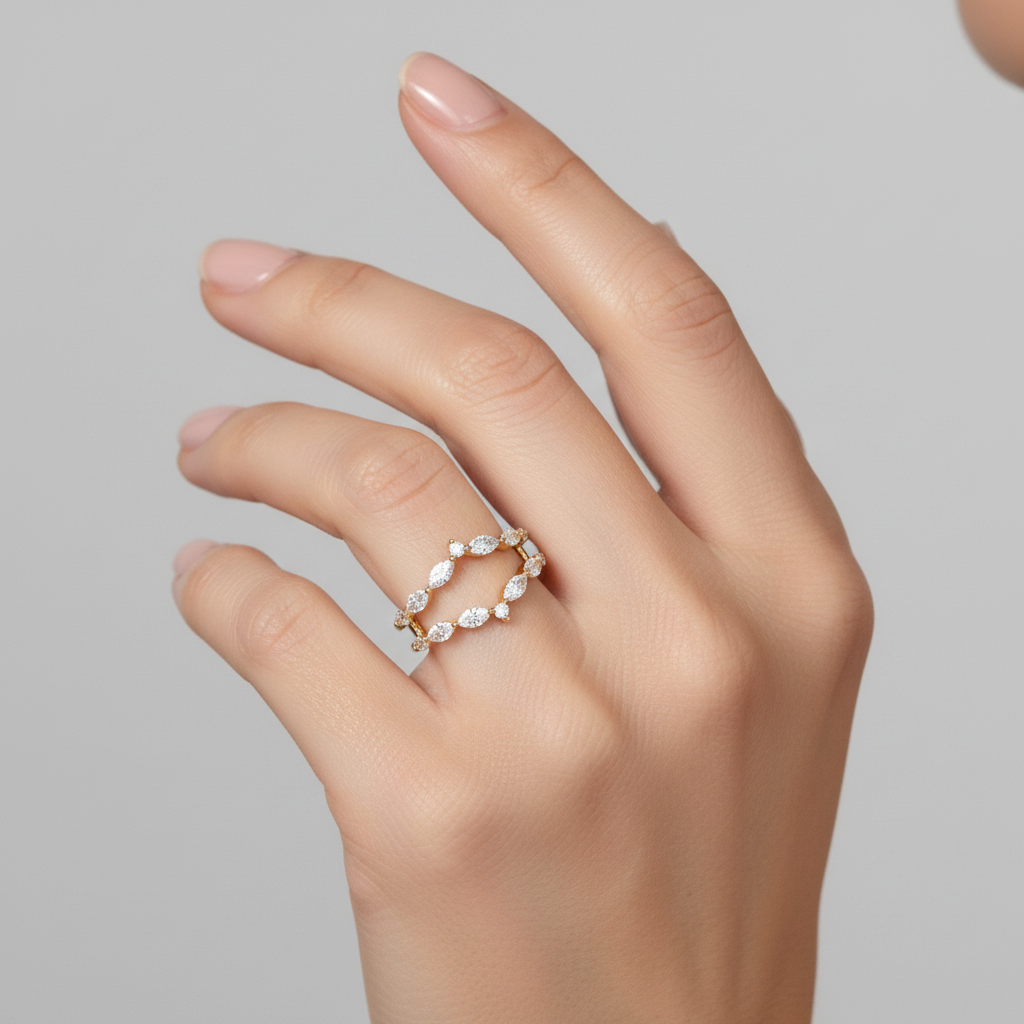 14K gold marquise diamond enhancer ring with 1.40 CTW in shared prong design