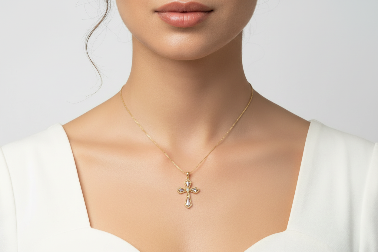 14K Yellow Gold Diamond-Cut Cross Pendant