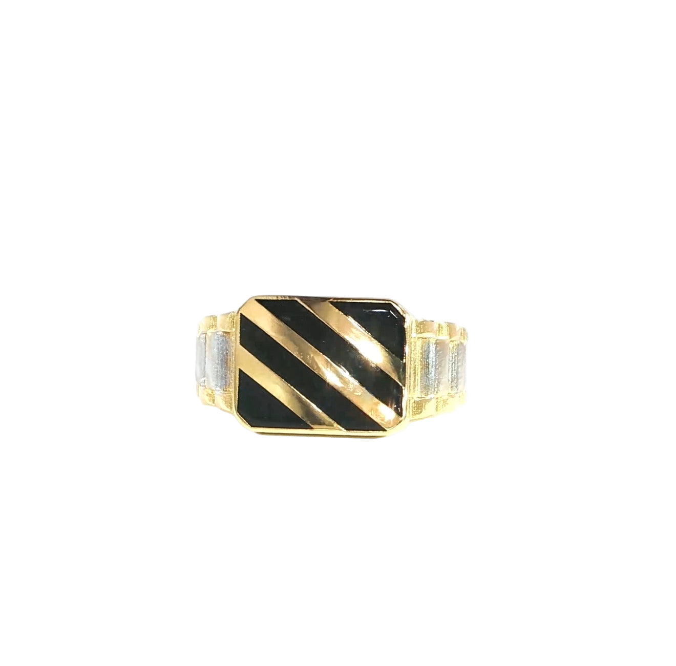 14K Gold Striped Onyx Ring