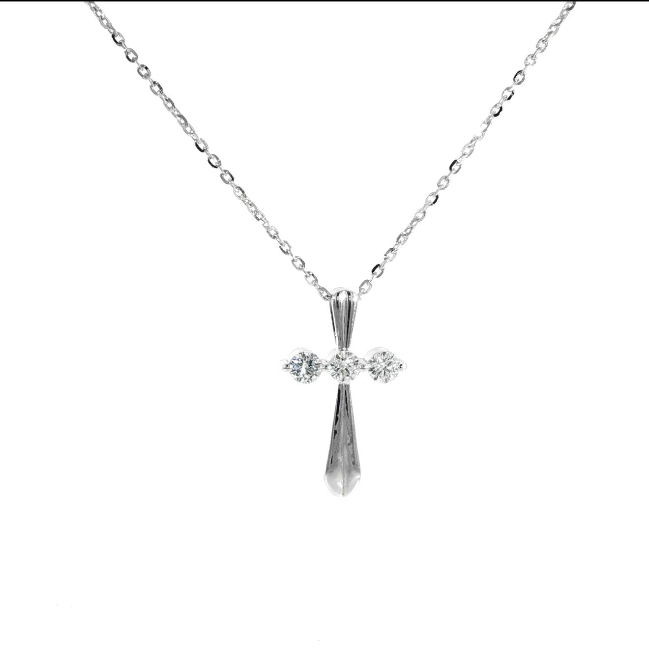 14K White Gold Diamond Cross Necklace
